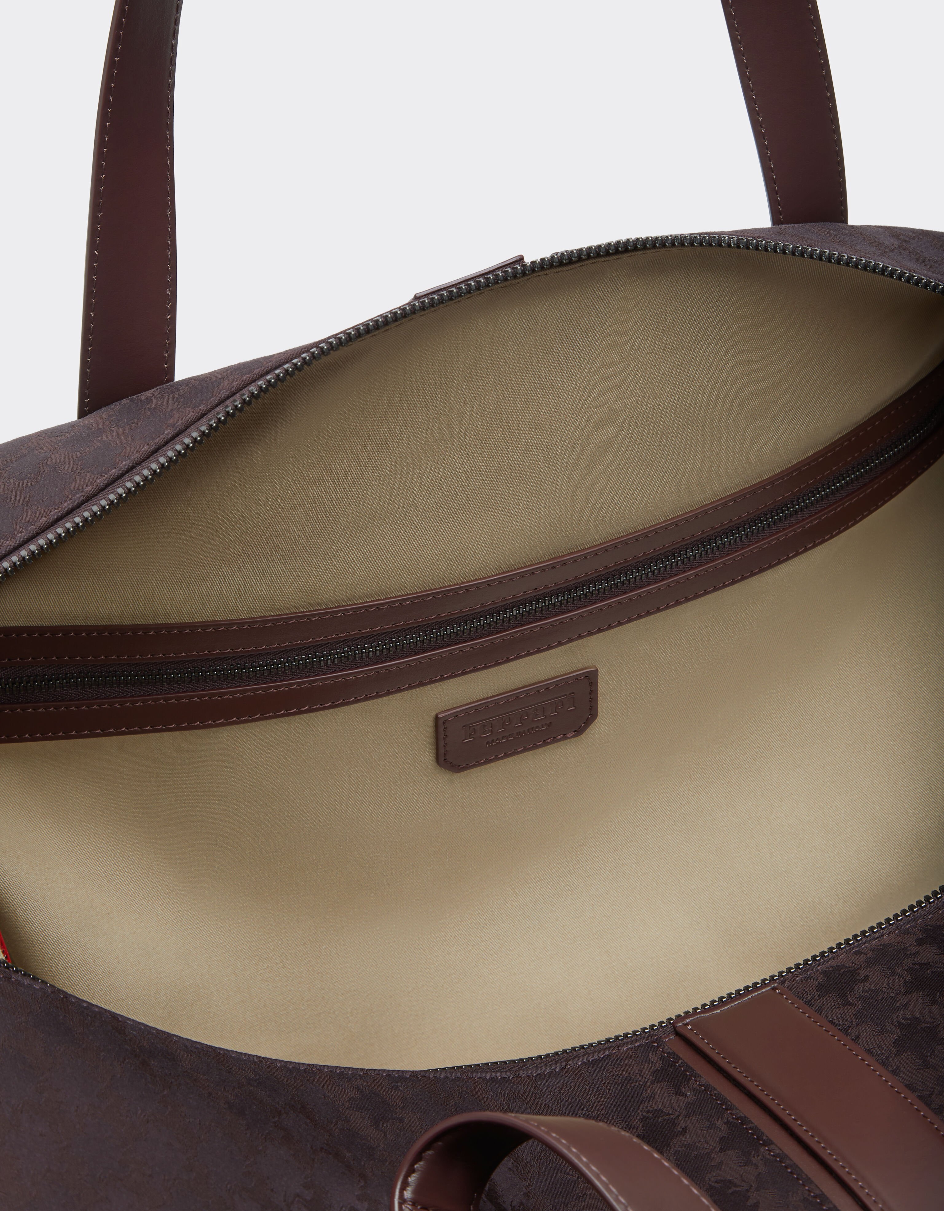 Ferrari Q-Cycle® jacquard duffle bag with Cavallino pattern Mahogany 49135f