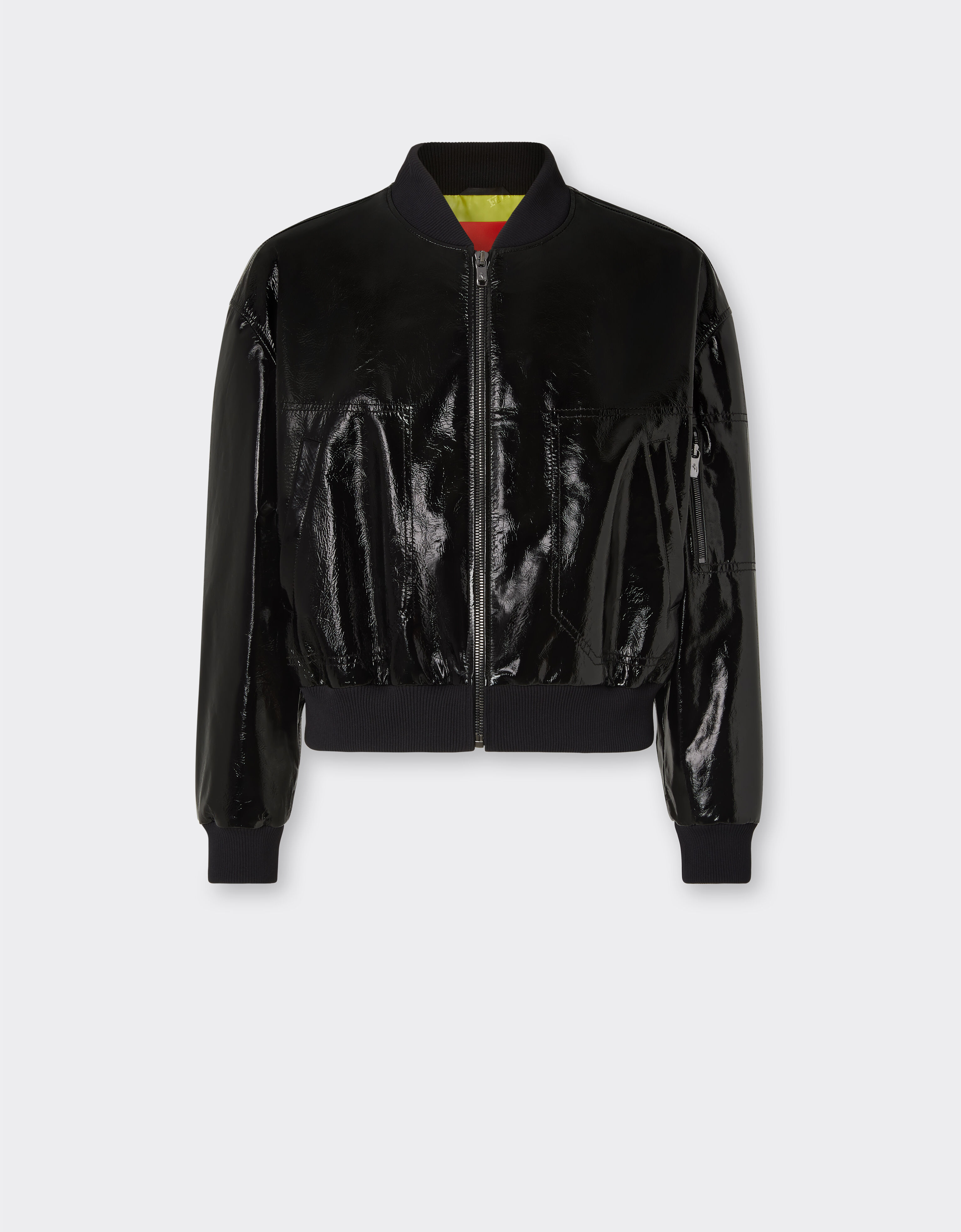 Ferrari Leather bomber jacket with two-tone 3D grosgrain taping Black 48250f