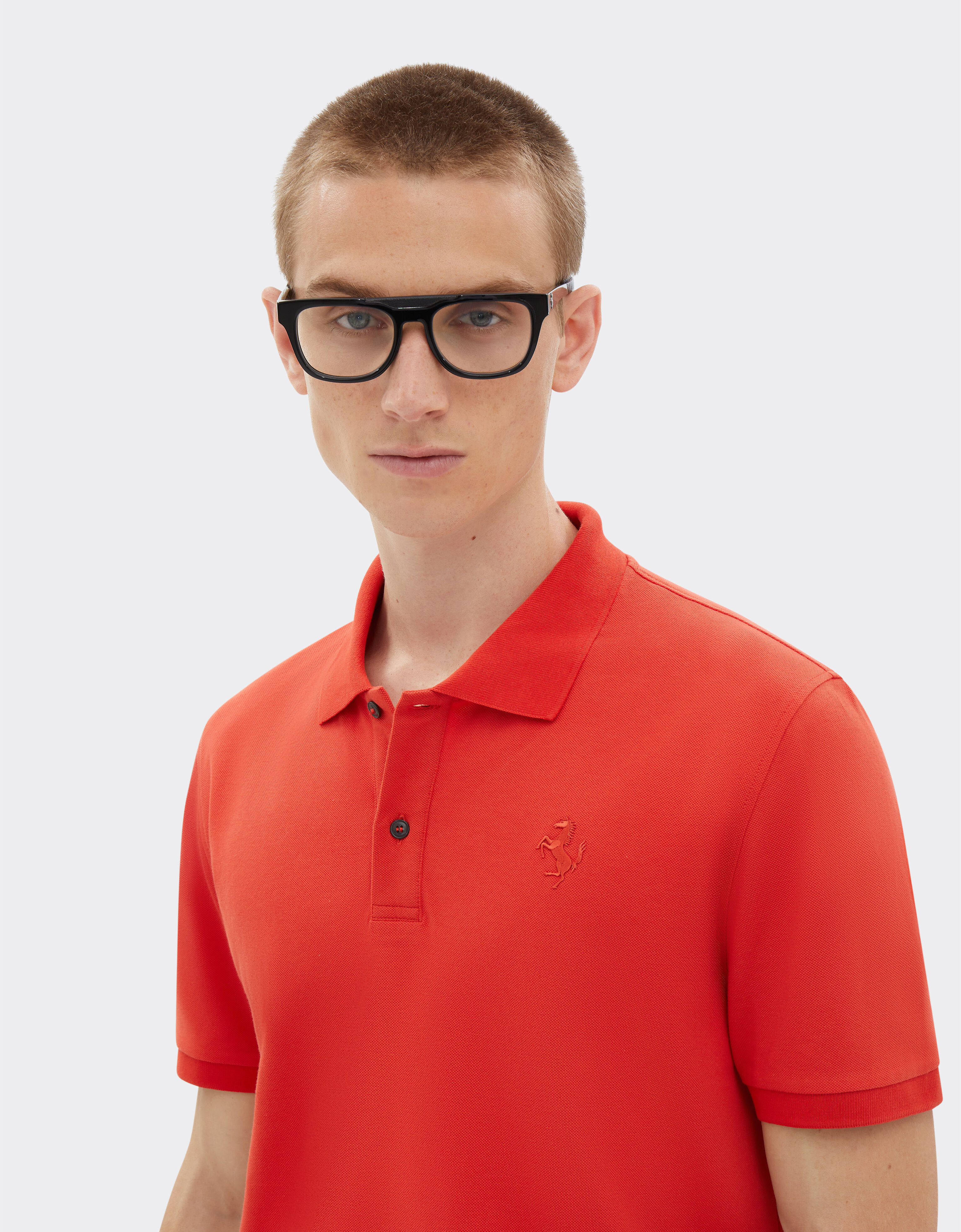 Ferrari Organic cotton piqué polo shirt with Prancing Horse Rosso Dino 47822f