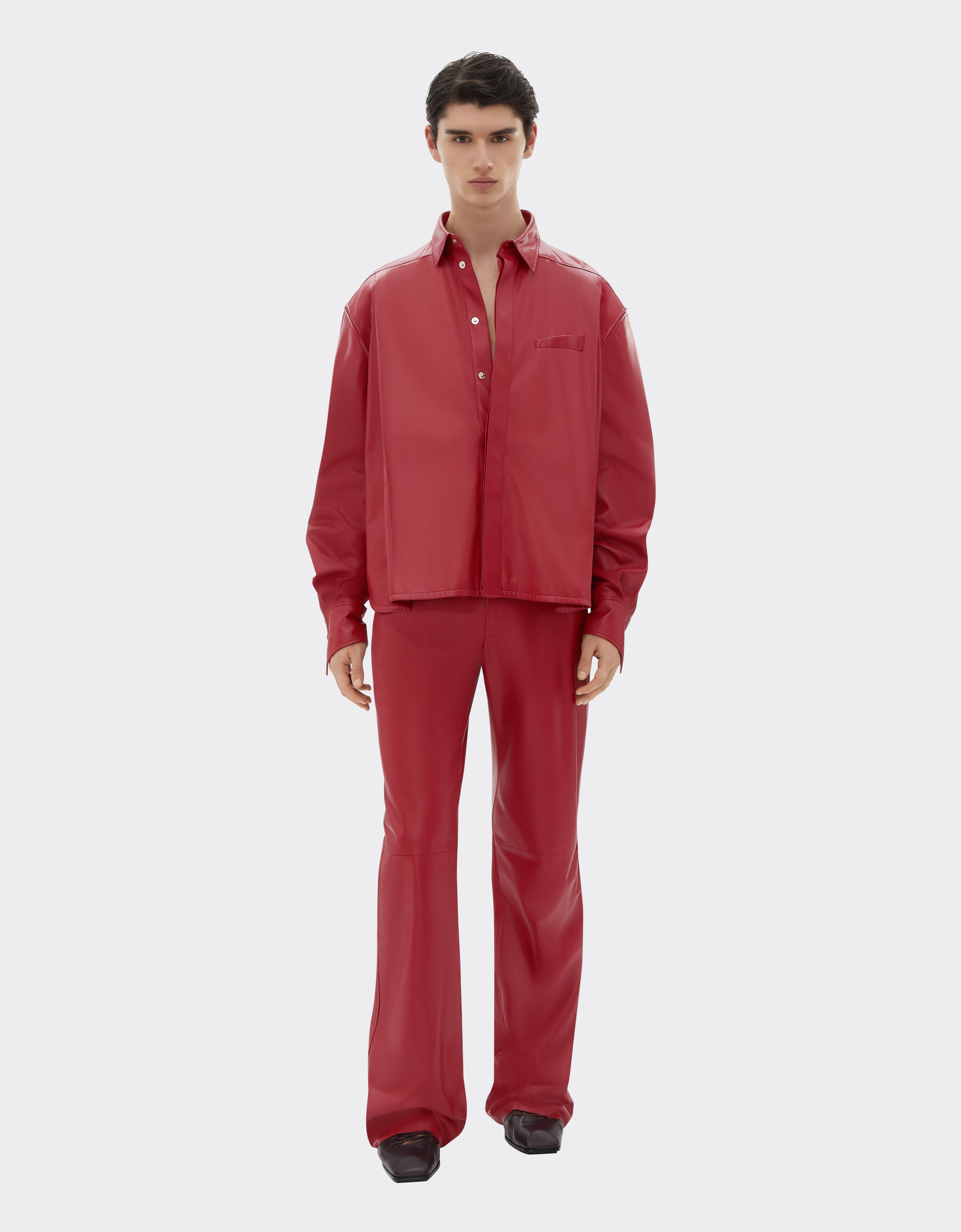 Ferrari Veste overshirt en cuir nappa drapé Rouge Maison 22362f
