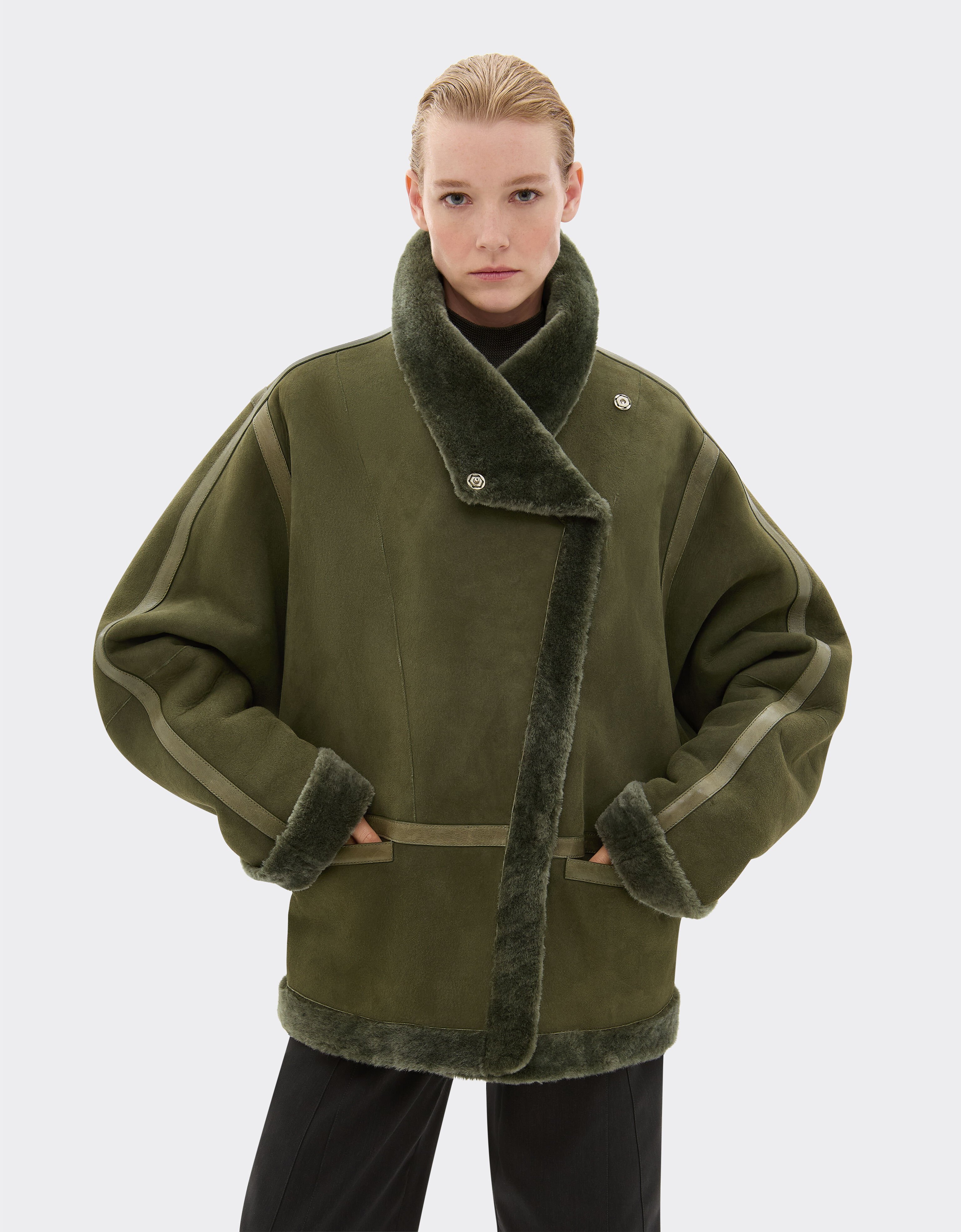 Ferrari Caban in lana merino effetto astrakan Verde Loden 49249f