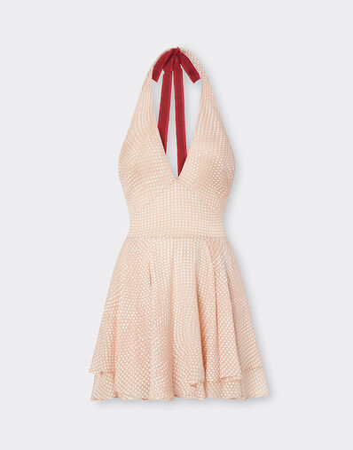 Ferrari Silk voile mini dress with Cavallino Dots print Nude 22447f