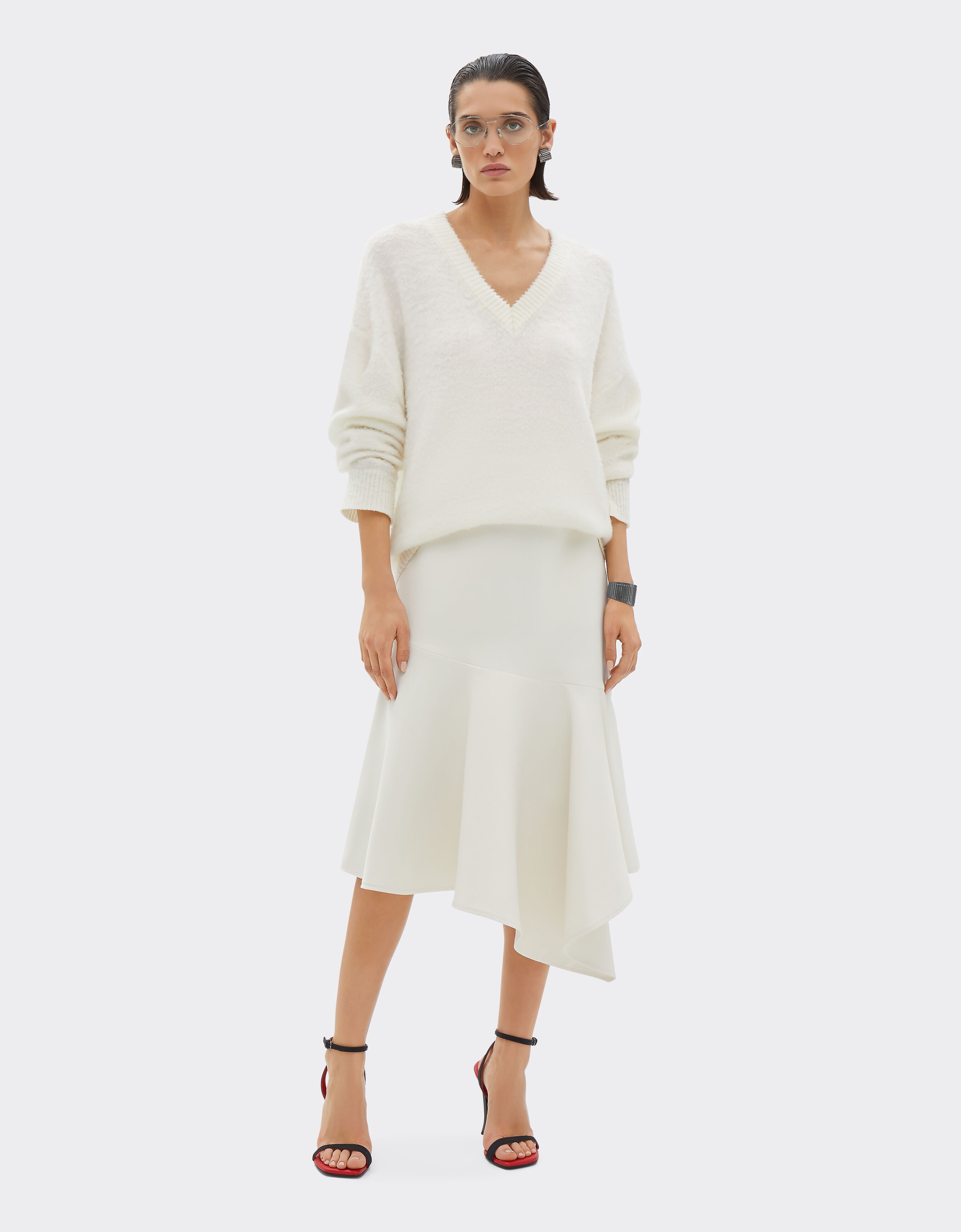 Ferrari Duchesse twill midi skirt with ruffles Ivory 20999f