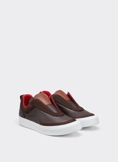 Ferrari Chaussure à enfiler en cuir nappa et daim Espresso 22828f