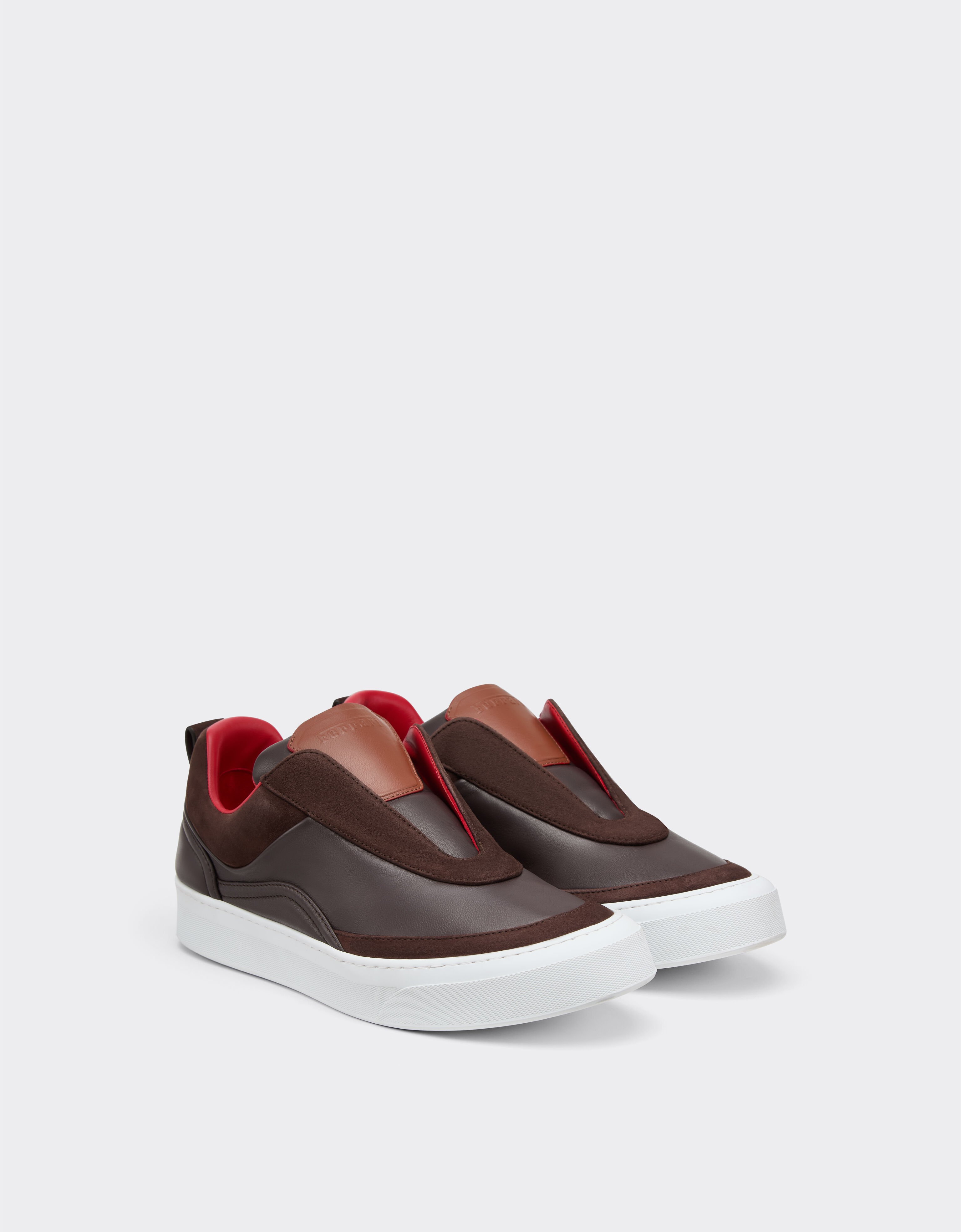 Ferrari Chaussure à enfiler en cuir nappa et daim Espresso 22828f