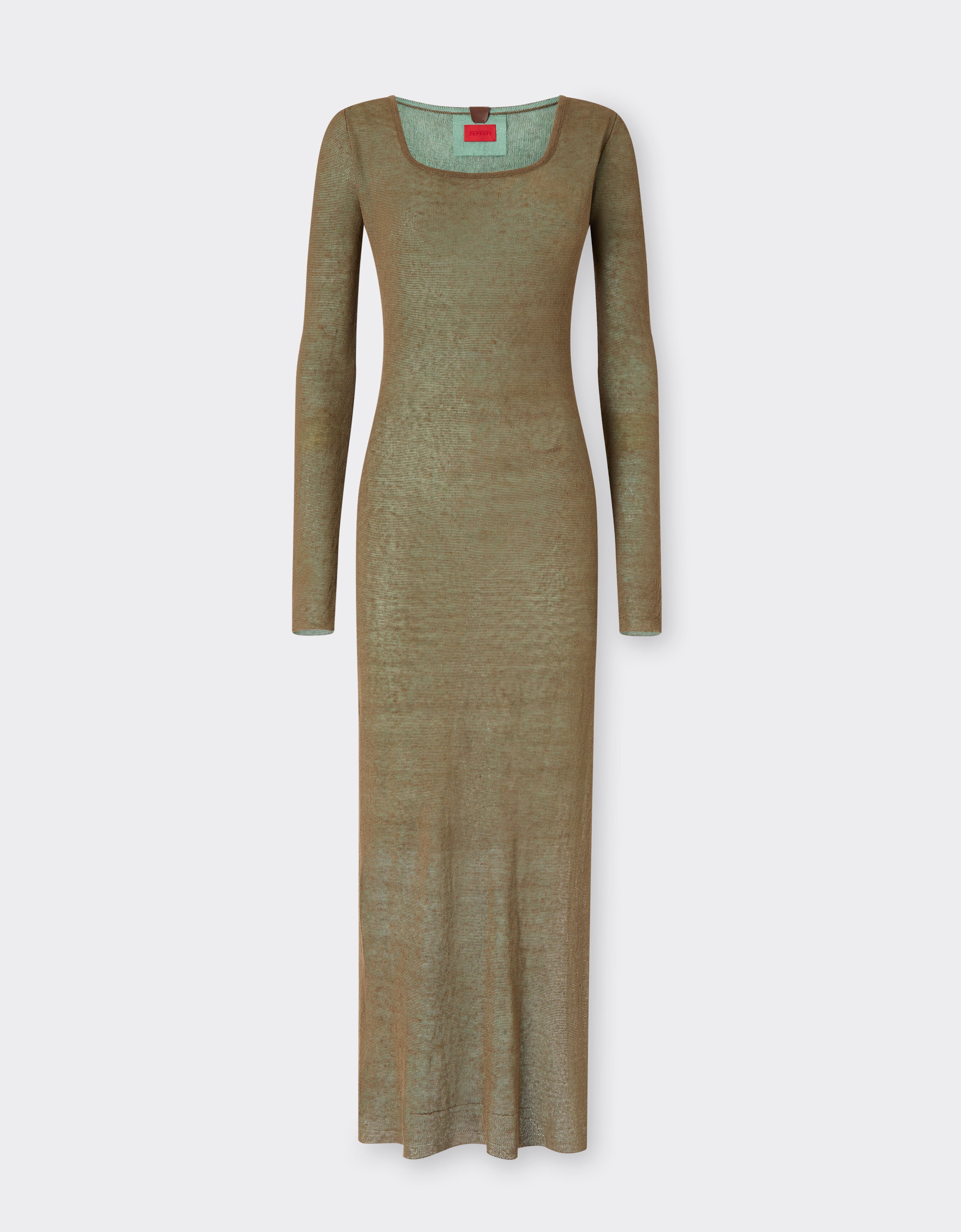 Ferrari Long dress in linen, cashmere, and silk Khaki Green 50342f