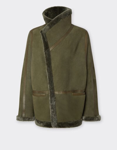 Ferrari Peacoat in merino wool with astrakhan effect Loden Green 49247f
