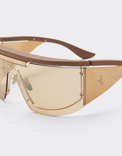 Ferrari Limited Edition Ferrari metal and leather sunglasses with  gold mirroredlens Brown LA0F6f