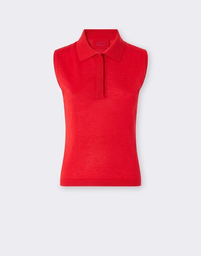 Ferrari Sleeveless cashmere and silk polo Rosso Magma CKWPO0004KWS0006f