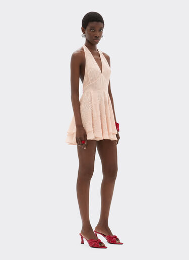 Ferrari Abito mini in voile di seta con stampa Cavallino Dots Nude 22447f