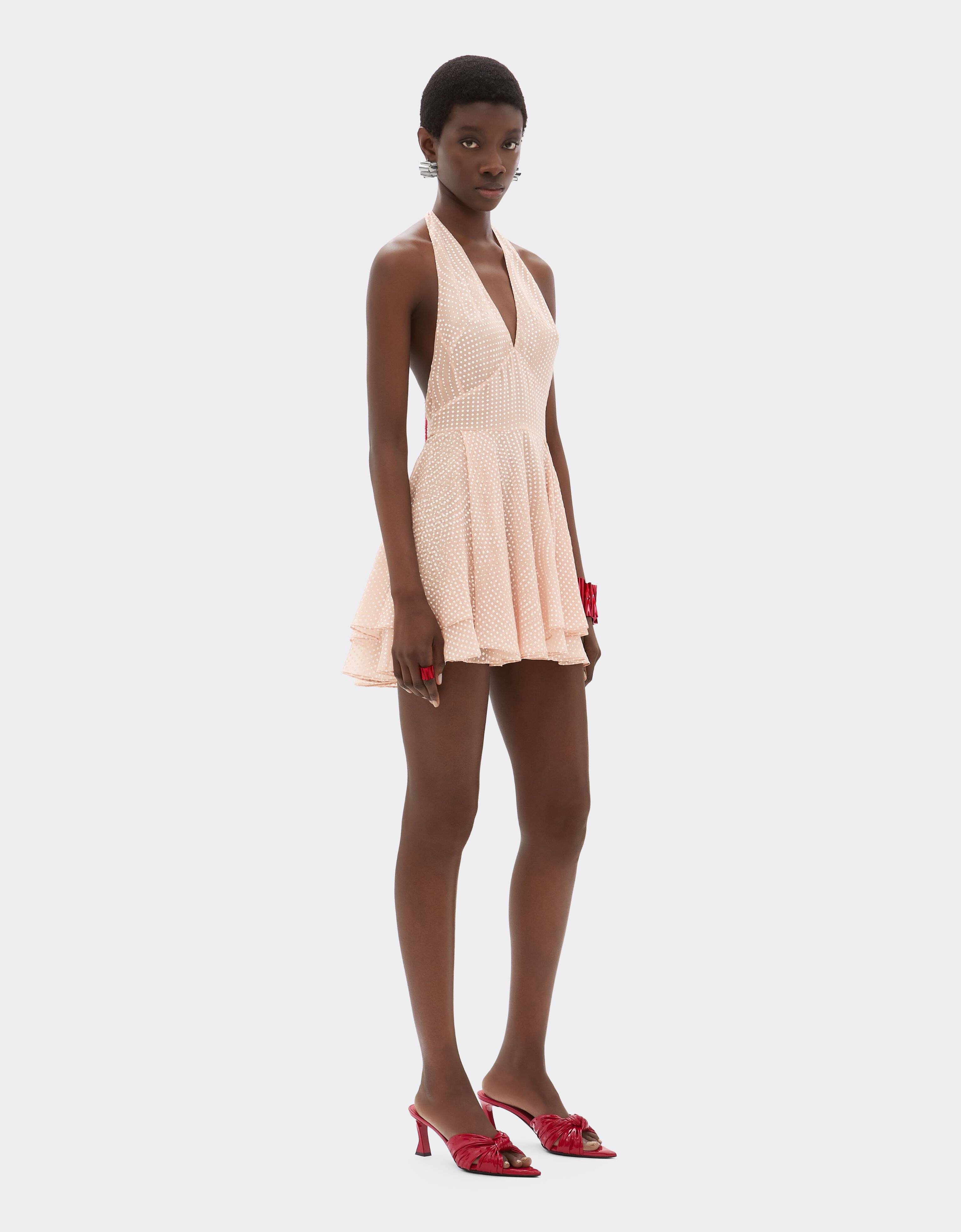 Ferrari Abito mini in voile di seta con stampa Cavallino Dots Nude 22447f
