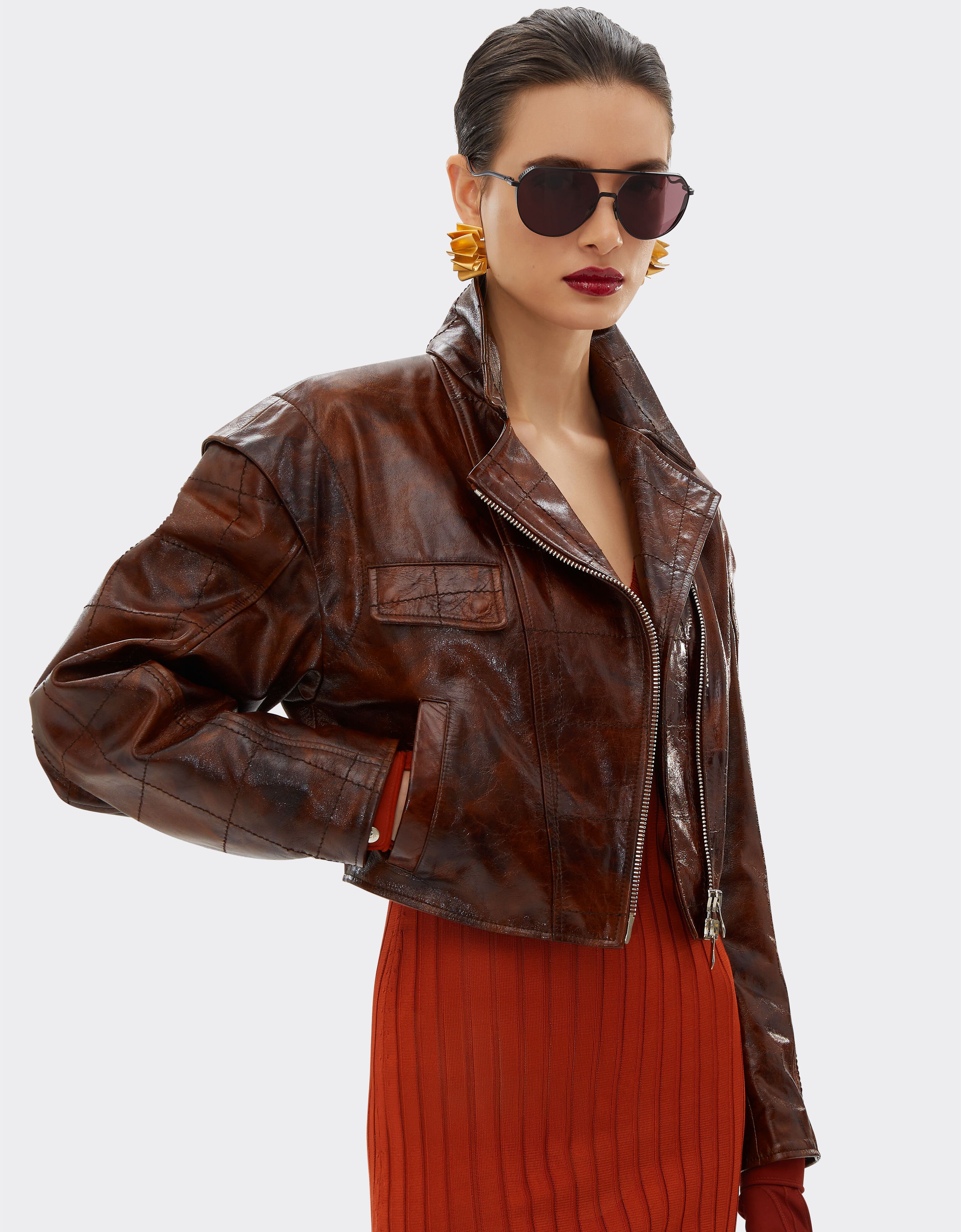 Ferrari Biker jacket in radica leather Tabacco 22106f