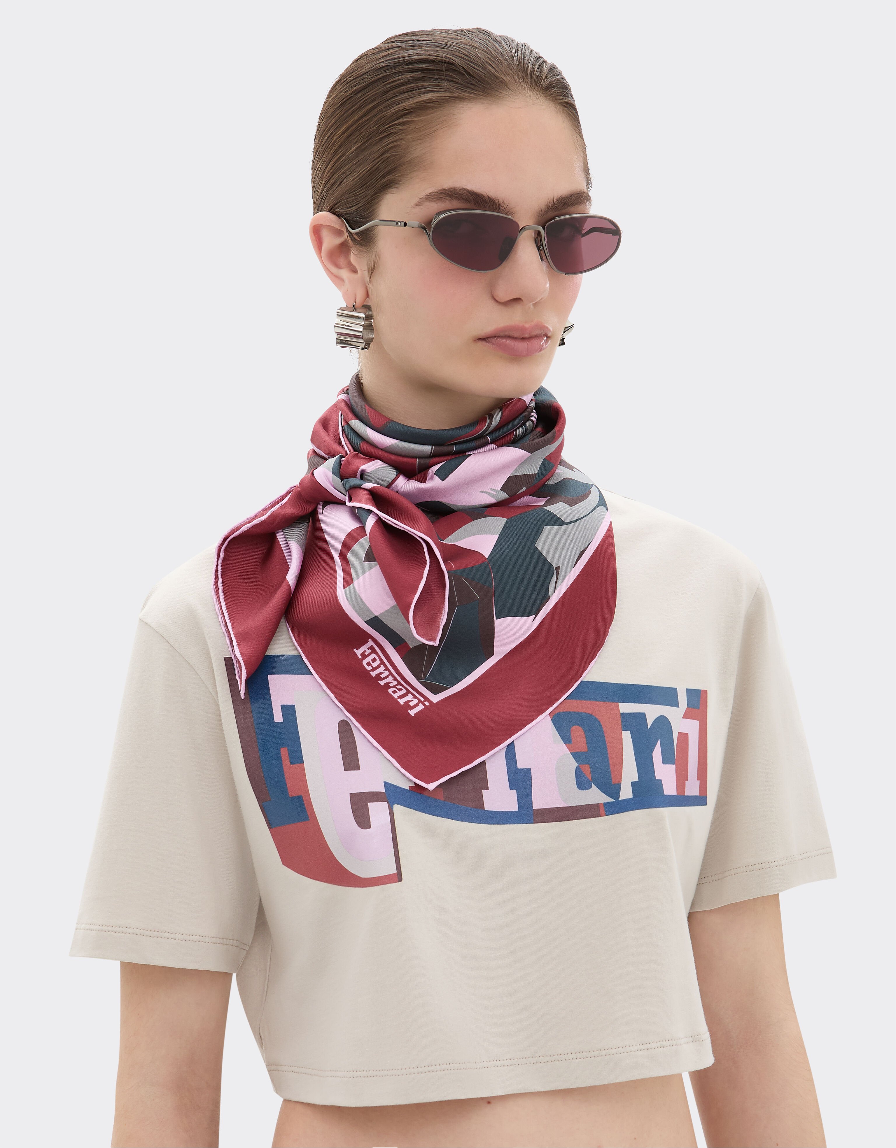 Ferrari Silk yoke with color block Cavallino print Peacock 22716f