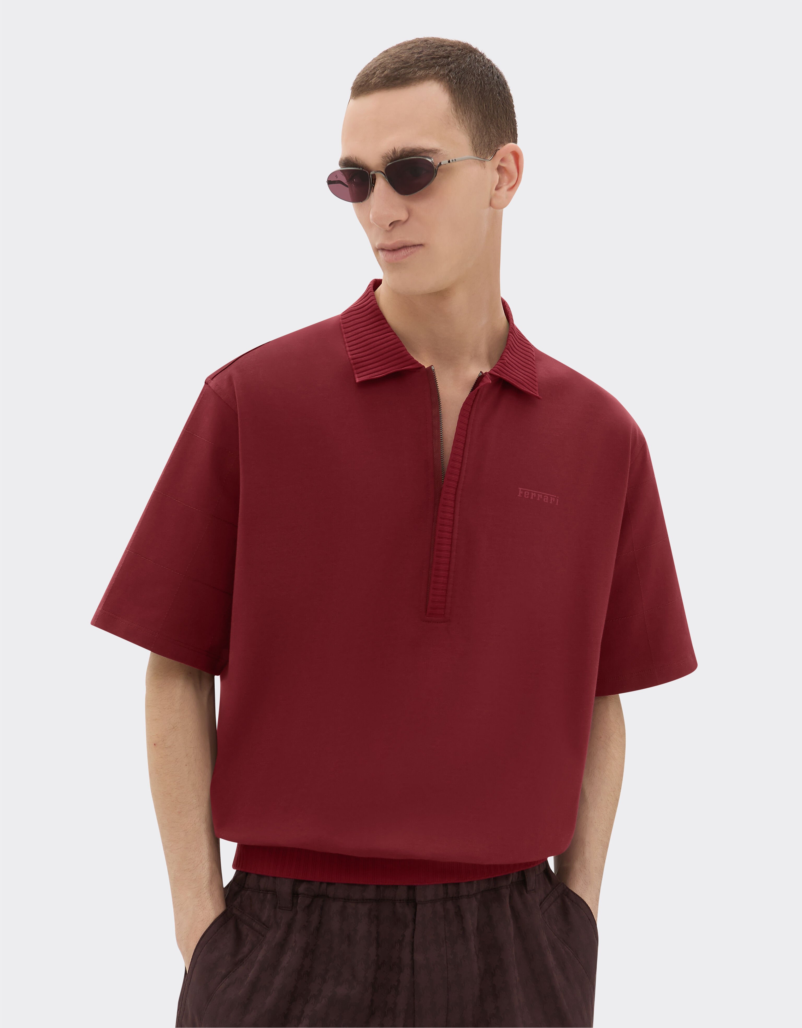 Ferrari Cotton polo shirt with 7X7 check motif Mahogany 22515f