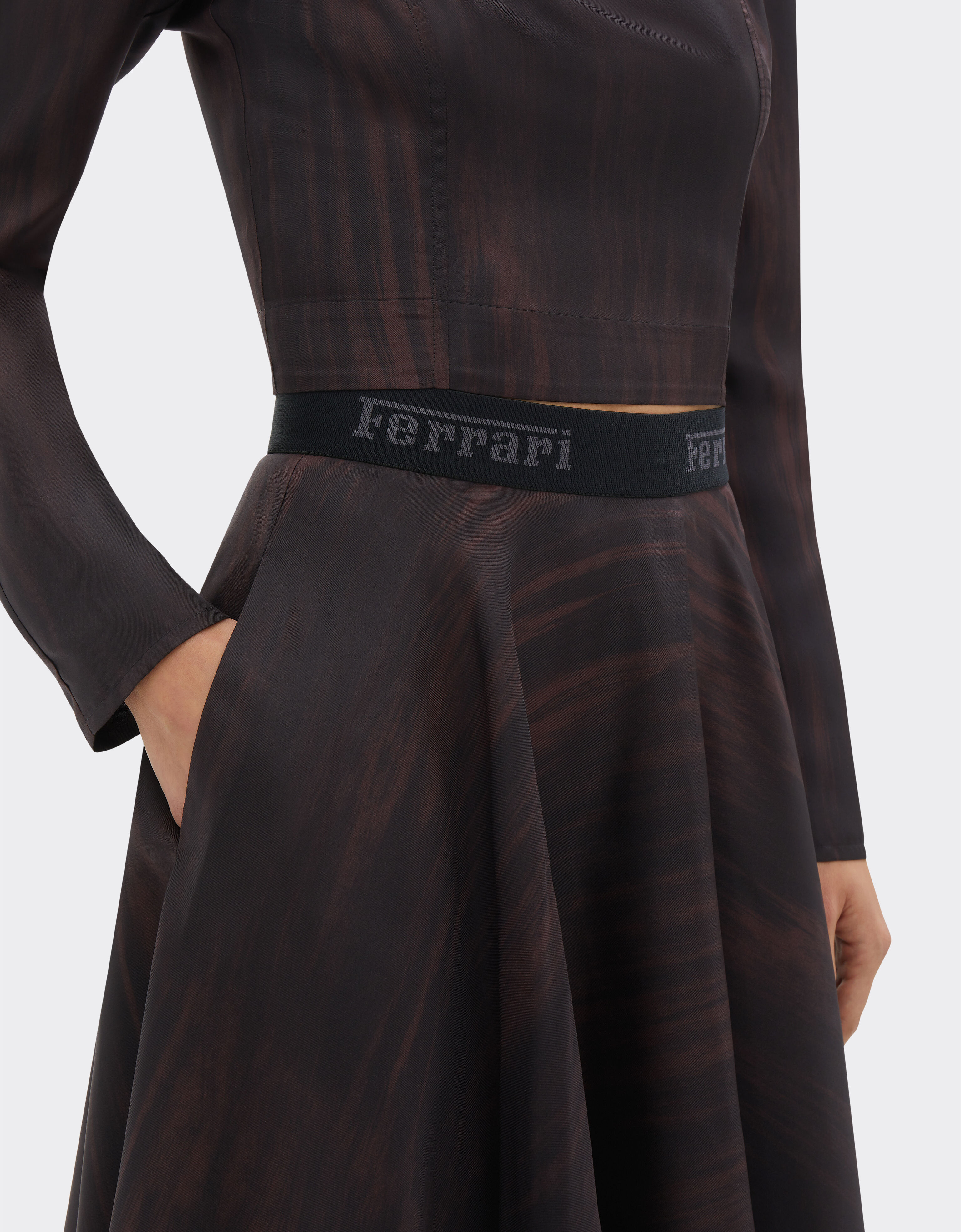 Ferrari Long silk skirt with brushed print Dark Brown 20938f