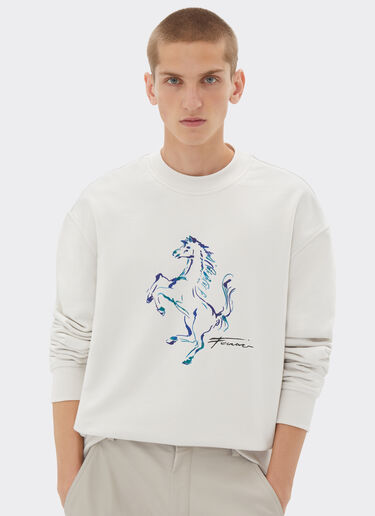 Ferrari Sweatshirt mit tänzelnder Pferdegrafik Ecru 22057f