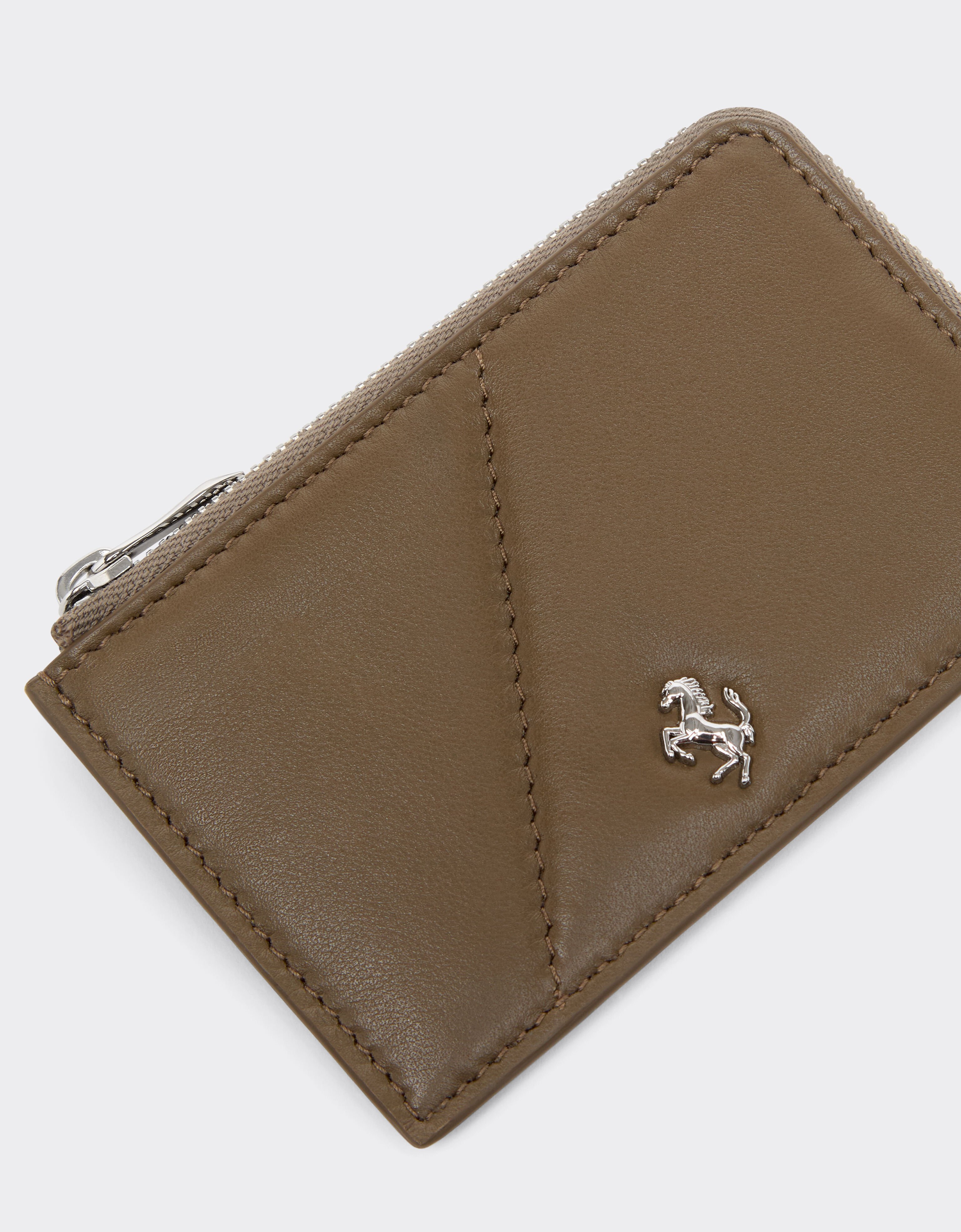 Ferrari Leather card holder with zip Khaki Green 50622f
