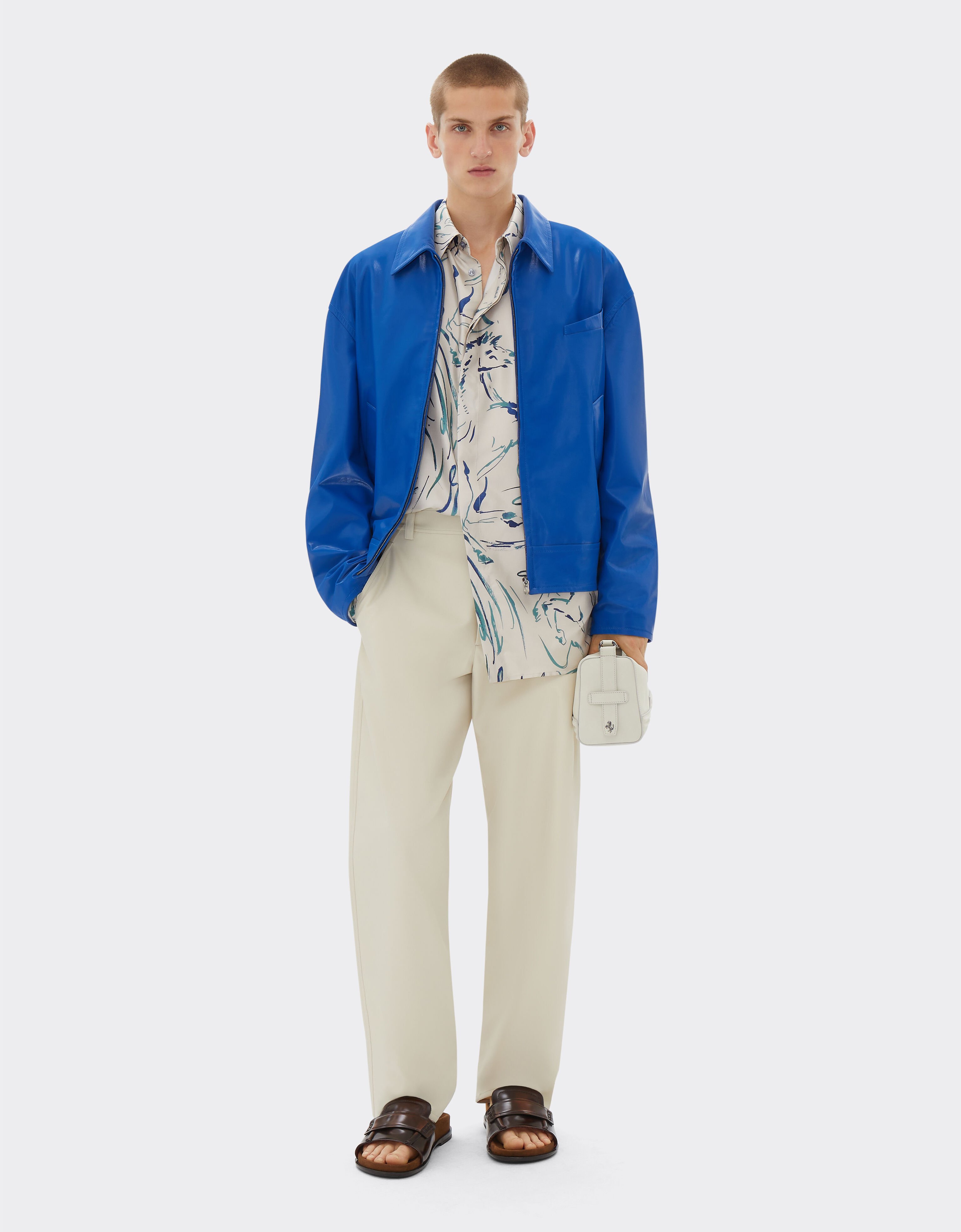 Ferrari Bomber jacket in liquid leather Klein Blue 21882f