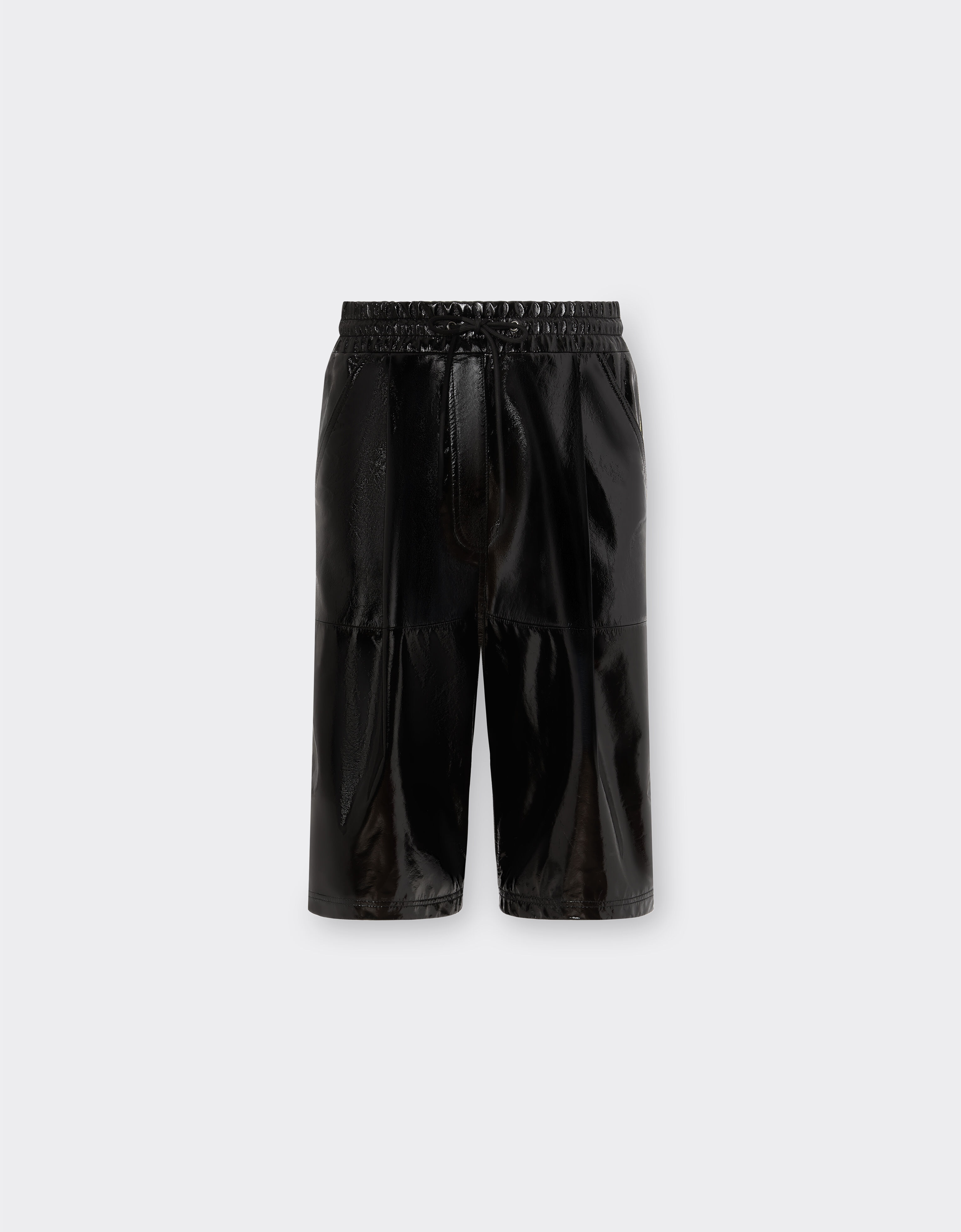 ${brand} Pantalone bermuda in pelle verniciata con nastro 3D in gros-grain ${colorDescription} ${masterID}