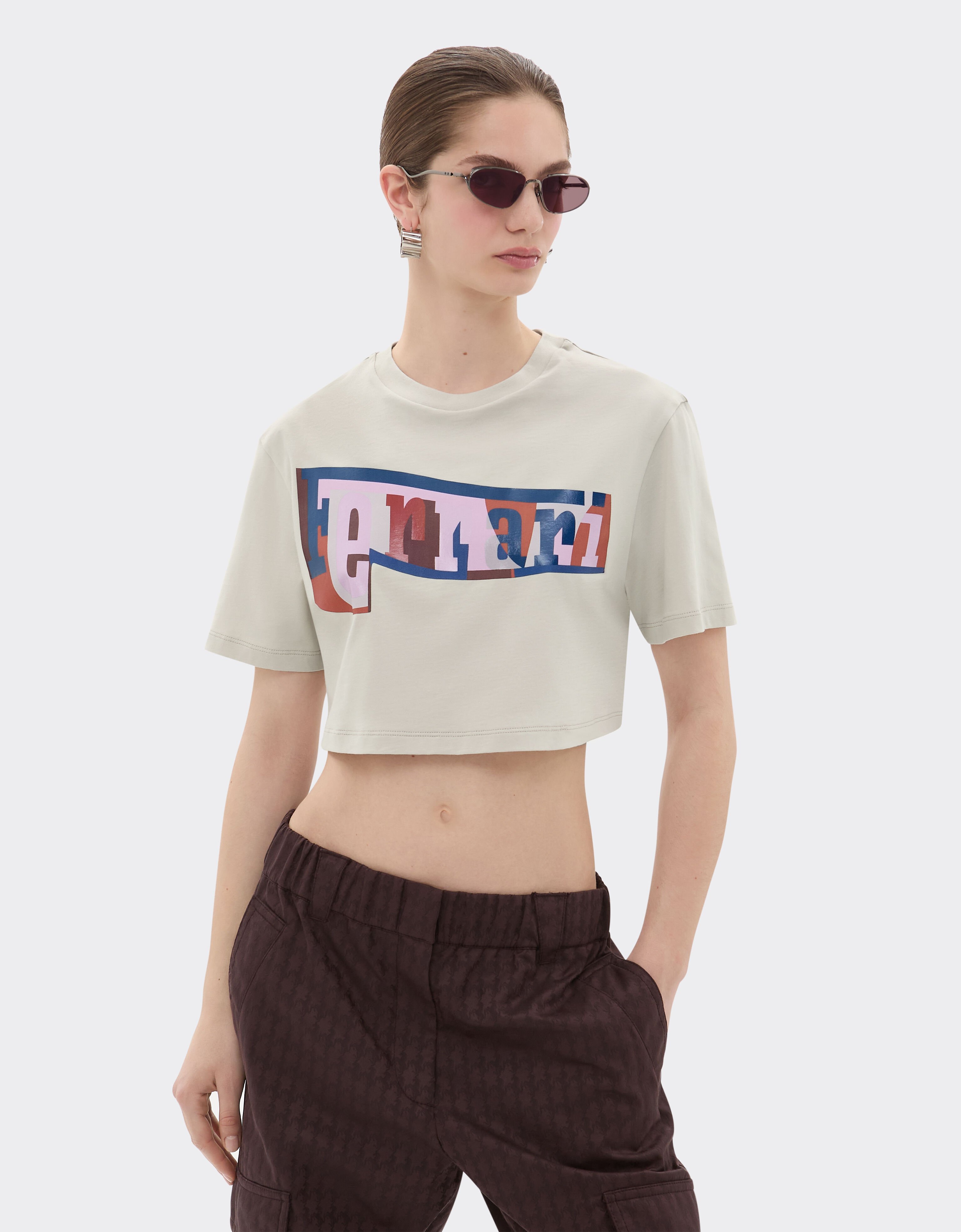 Ferrari Cropped T-shirt with color block logo print Chalk 22834f