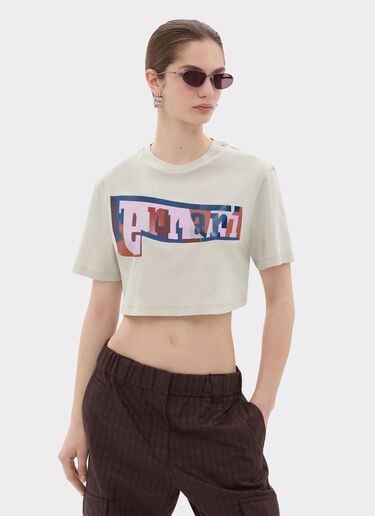 Cropped T-shirt with color block logo print Ferrari Cropped T-shirt with color block logo print Chalk 22834f