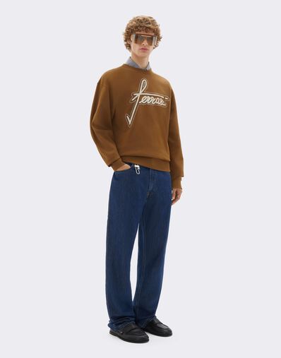 Ferrari Sudadera de cuello redondo con bordado Ferrari Caffè CJMSW0036JCO0046f