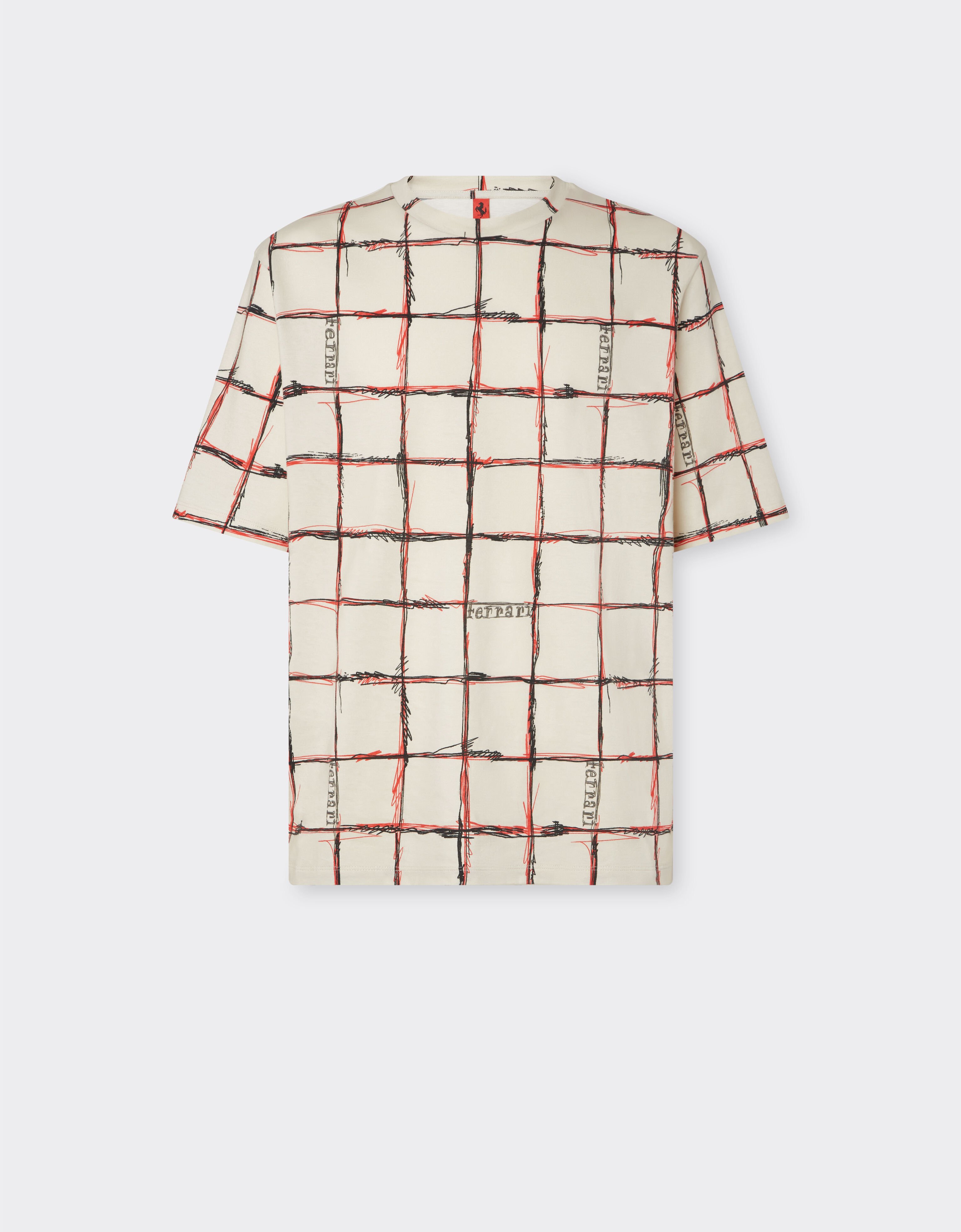 Ferrari Cotton T-shirt with check print Ecru 22056f