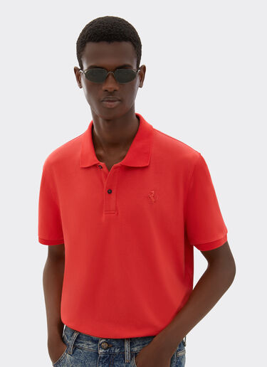 Ferrari Organic cotton piqué polo shirt with Prancing Horse Rosso Dino 47822f