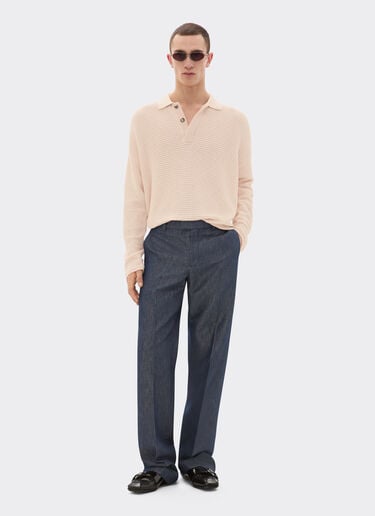 Cotton and linen long-sleeved polo shirt with link pattern Ferrari Cotton and linen long-sleeved polo shirt with link pattern Nude 22667f