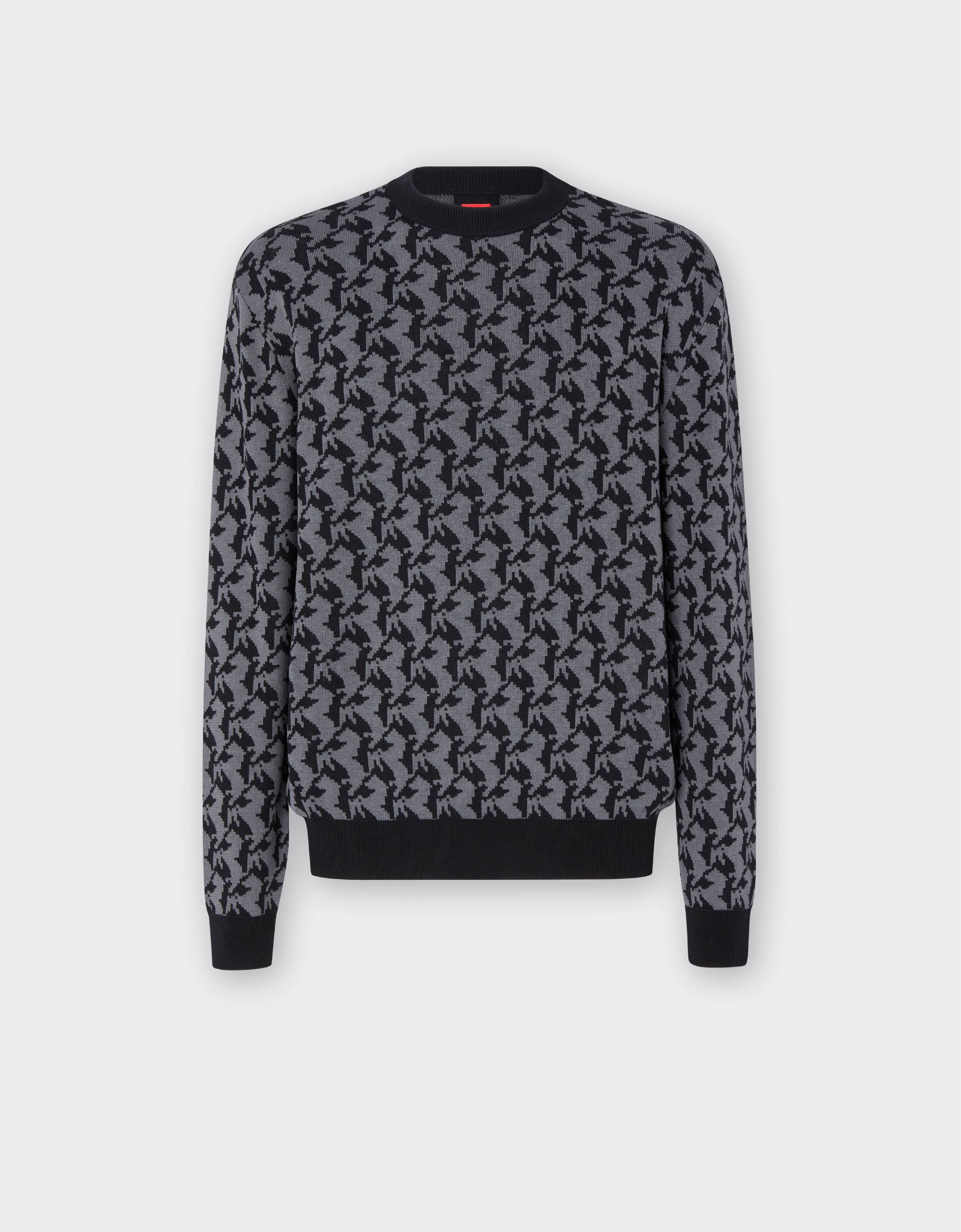 Maglia in lana jacquard con motivo Cavallino Rampante in Nero da Uomo Ferrari