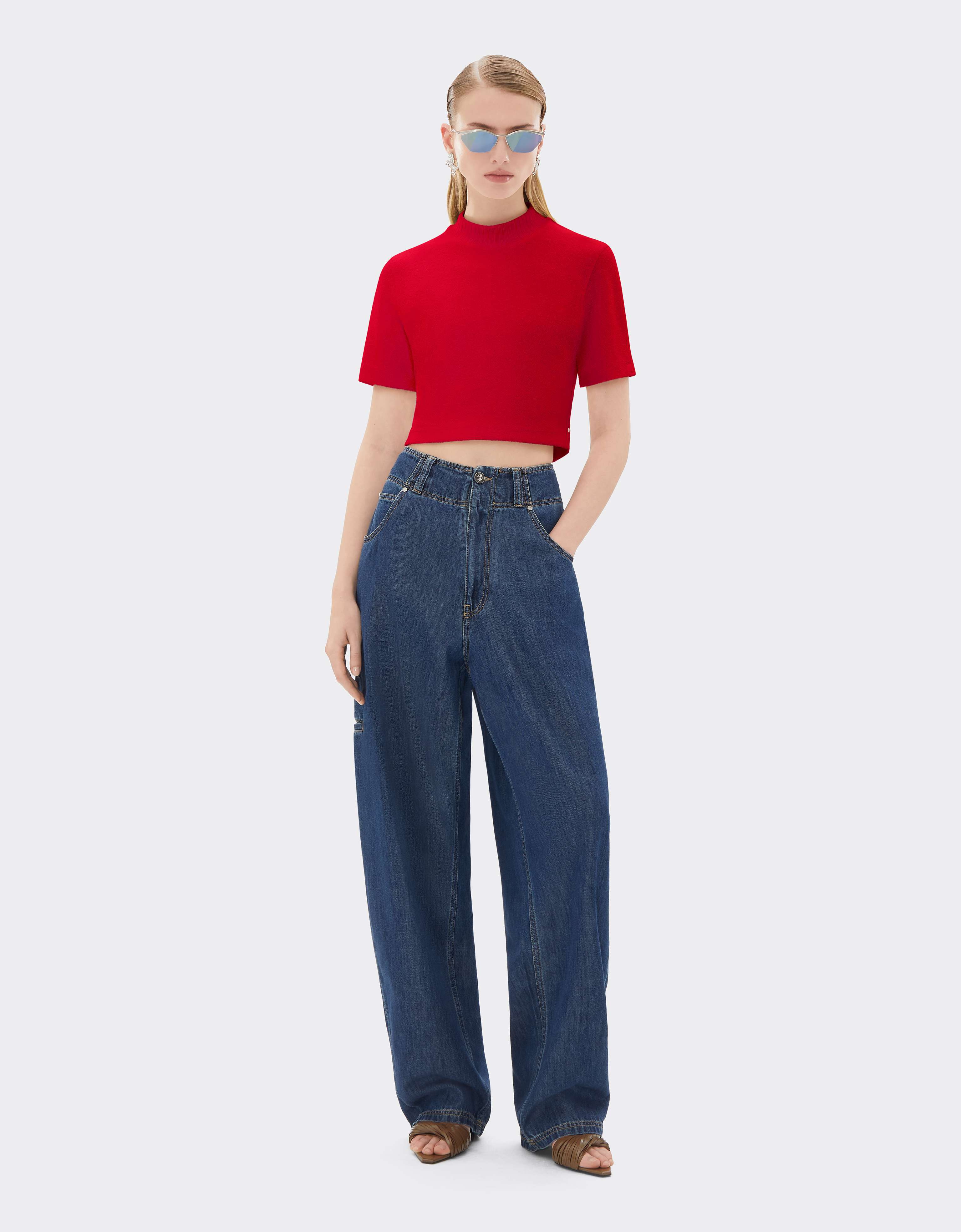 Top de bouclé en mezcla de algodón Ferrari Top de bouclé en mezcla de algodón Rosso Magma CJWTH0020JCO0054f