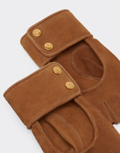 Ferrari Fingerless gloves in suede Hazelnut 22213f
