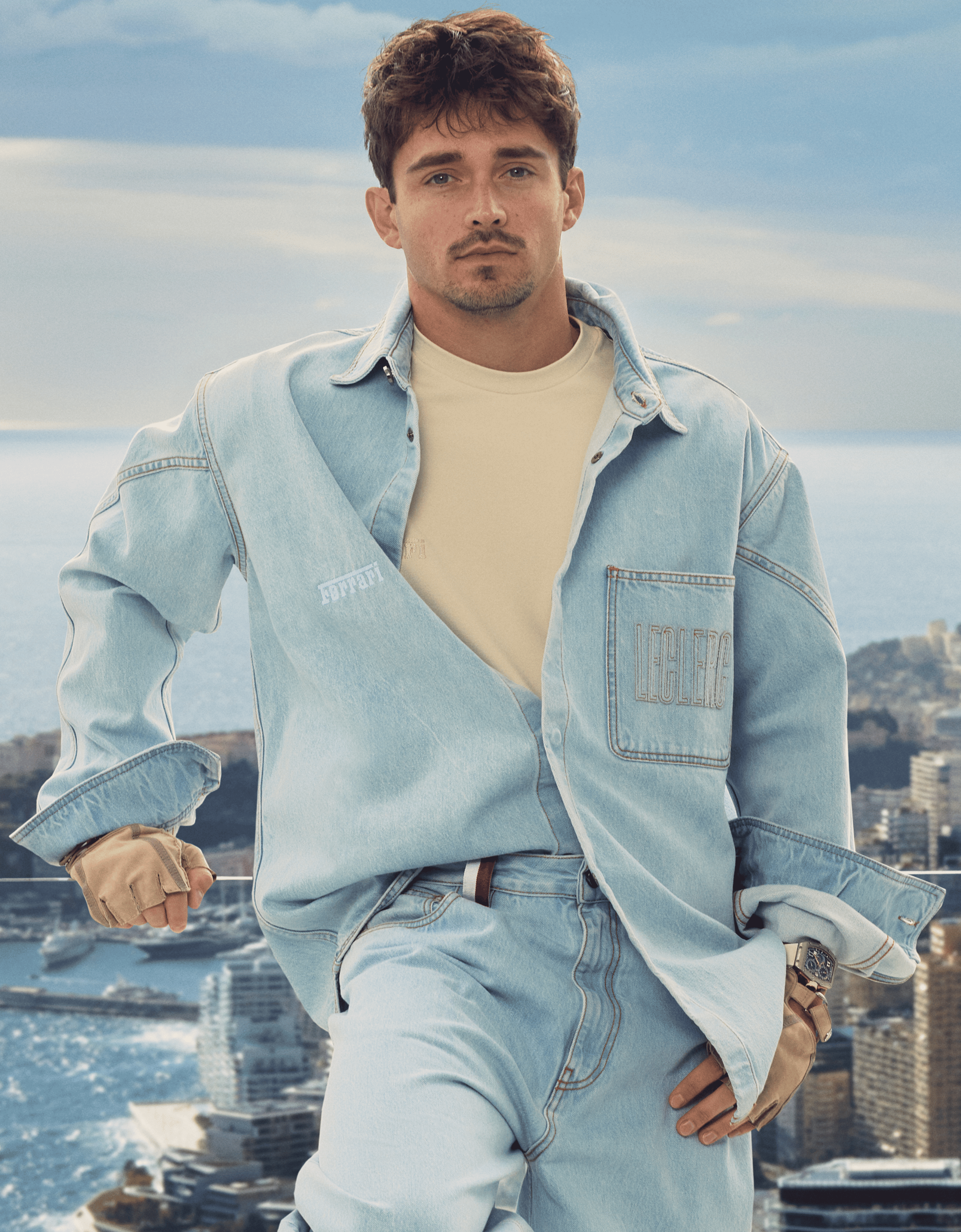 Ferrari Camisa vaquera Ferrari x Charles Leclerc Denim claro 22265f