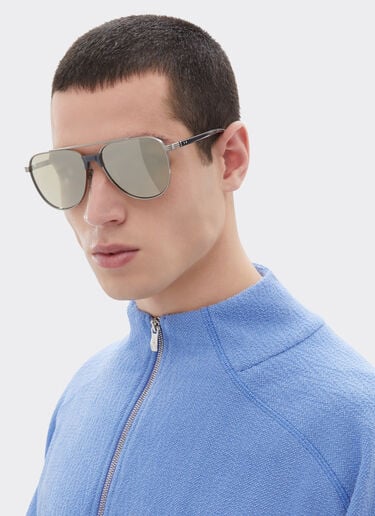 Ferrari Lunettes de soleil Ferrari en titane  argent brossé et acétate avec verres miroir blanc transparent doré Silver LA0KQf