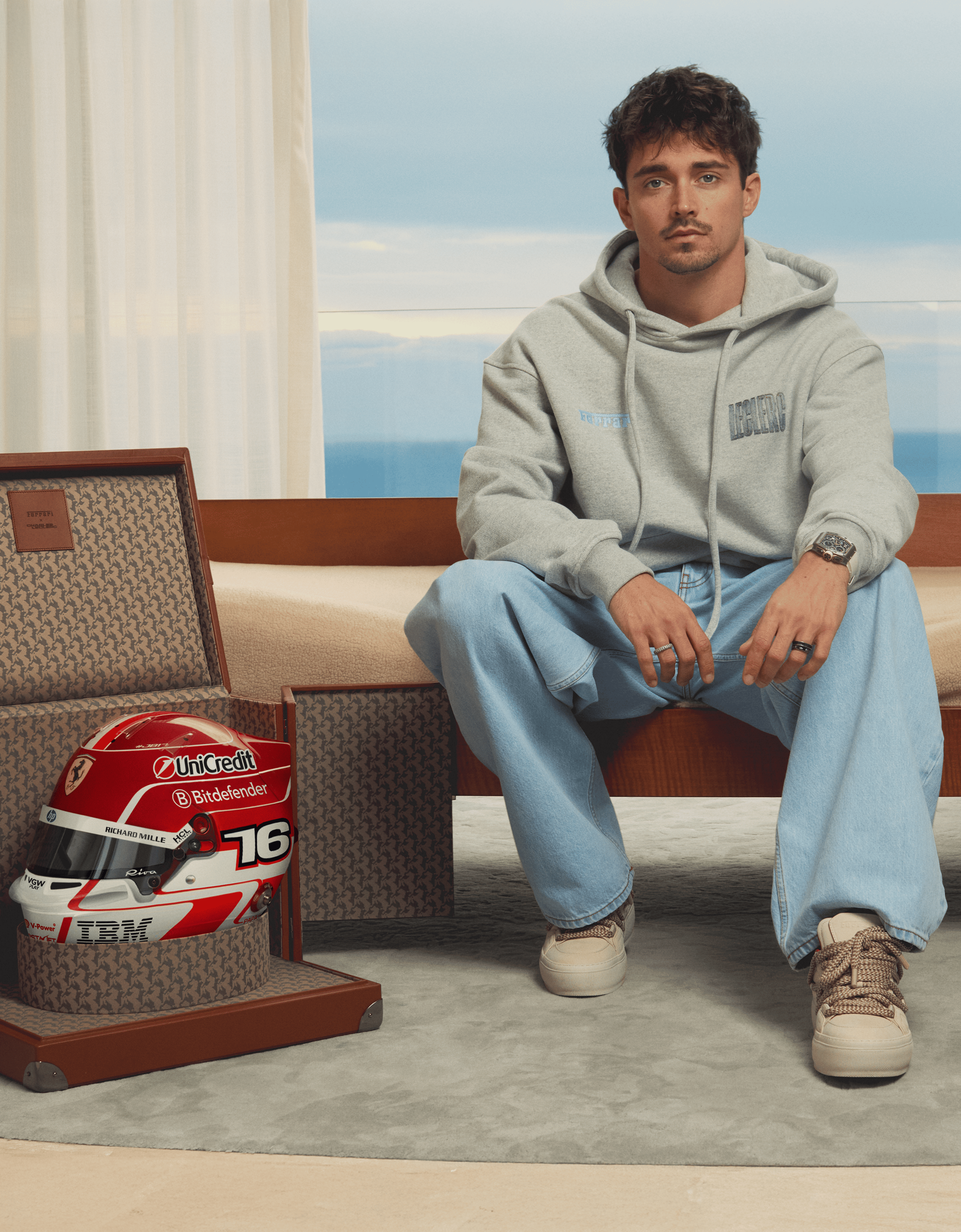 Ferrari Sweat à capuche Ferrari x Charles Leclerc Gris chiné 22767f