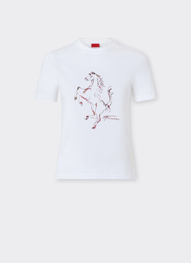 Ferrari Cotton T-shirt with Prancing Horse print Optical White 51034f