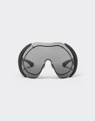 Ferrari Sunglasses in metal and black leather with dark grey shield Ingrid LA01Mf