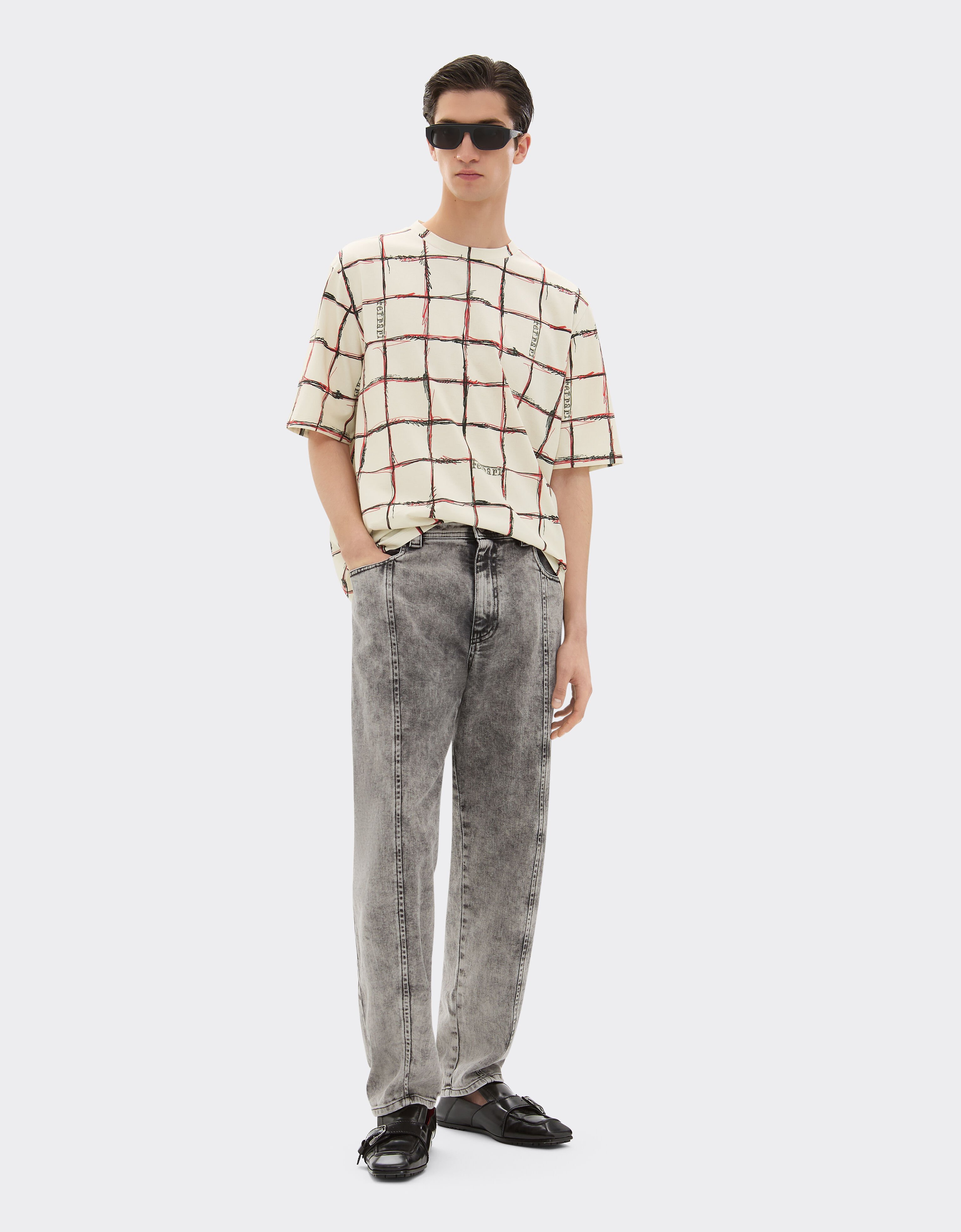 Ferrari Cotton T-shirt with check print Ecru 22056f