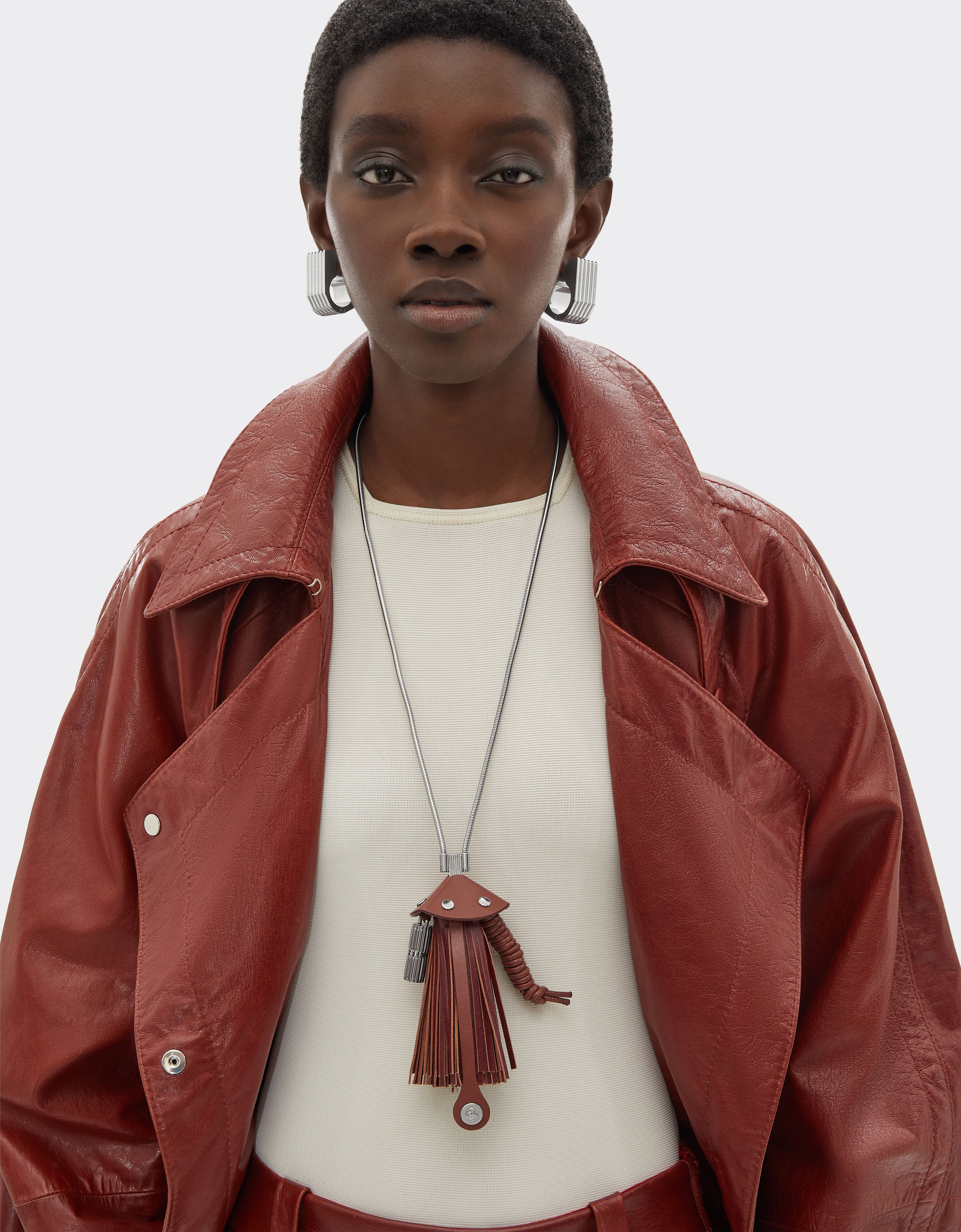 Ferrari Metal and semi-gloss leather necklace Fired Brick 51083f