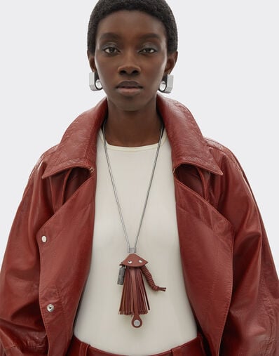 Ferrari Metal and semi-gloss leather necklace Fired Brick 51083f