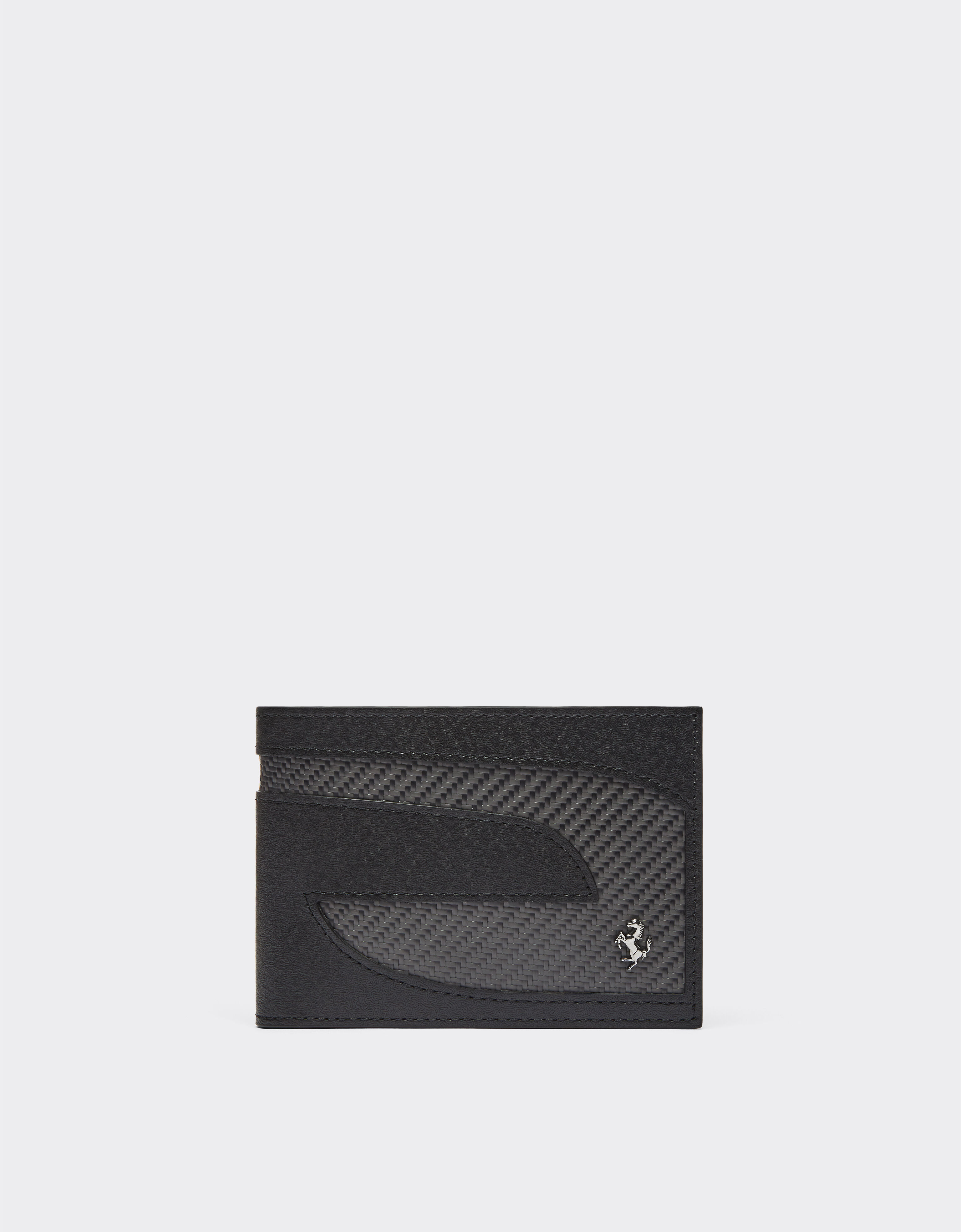 Ferrari Horizontal leather wallet with carbon fibre insert Black 47124f
