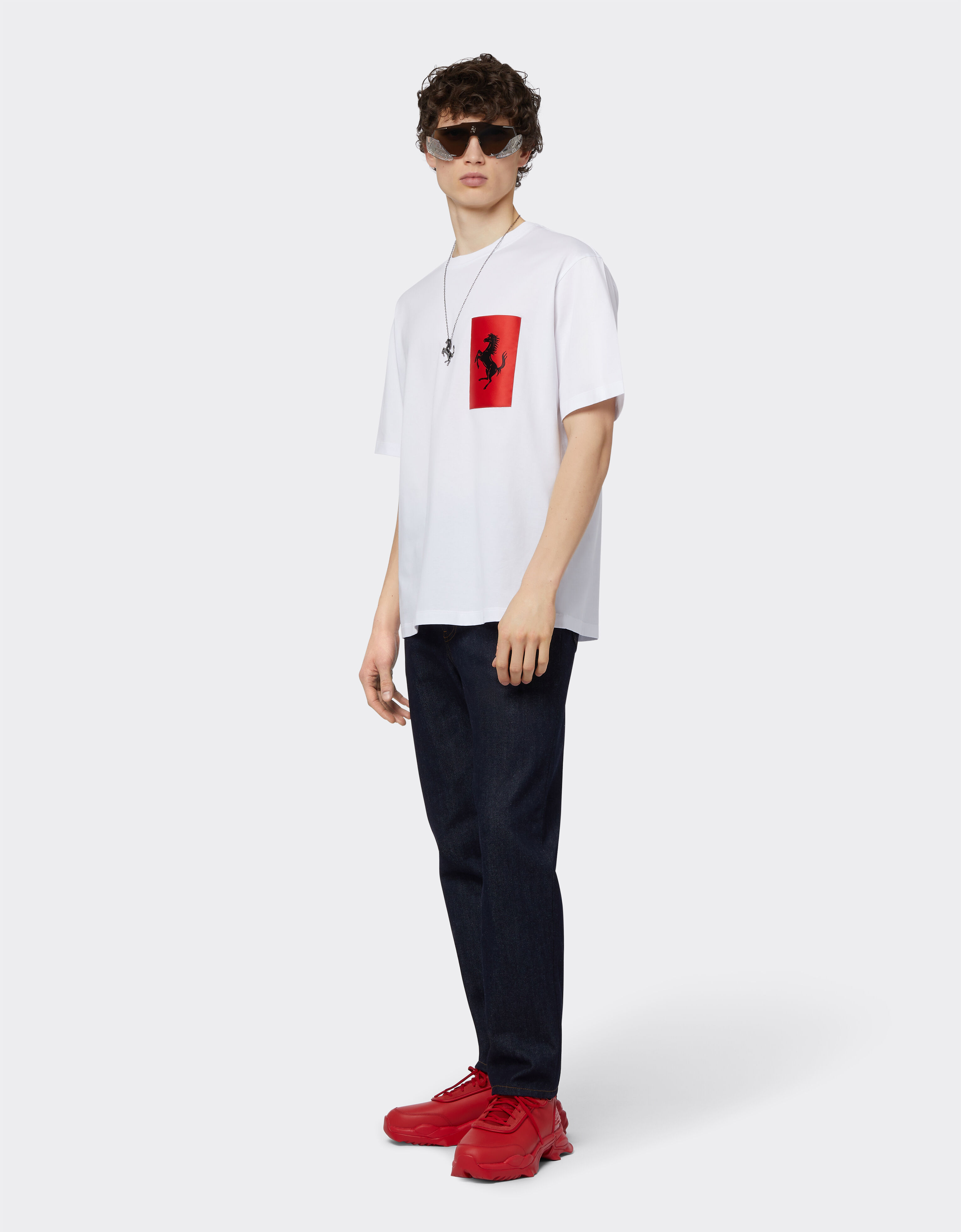 Ferrari Cotton T-shirt with Prancing Horse pocket Optical White 47824f