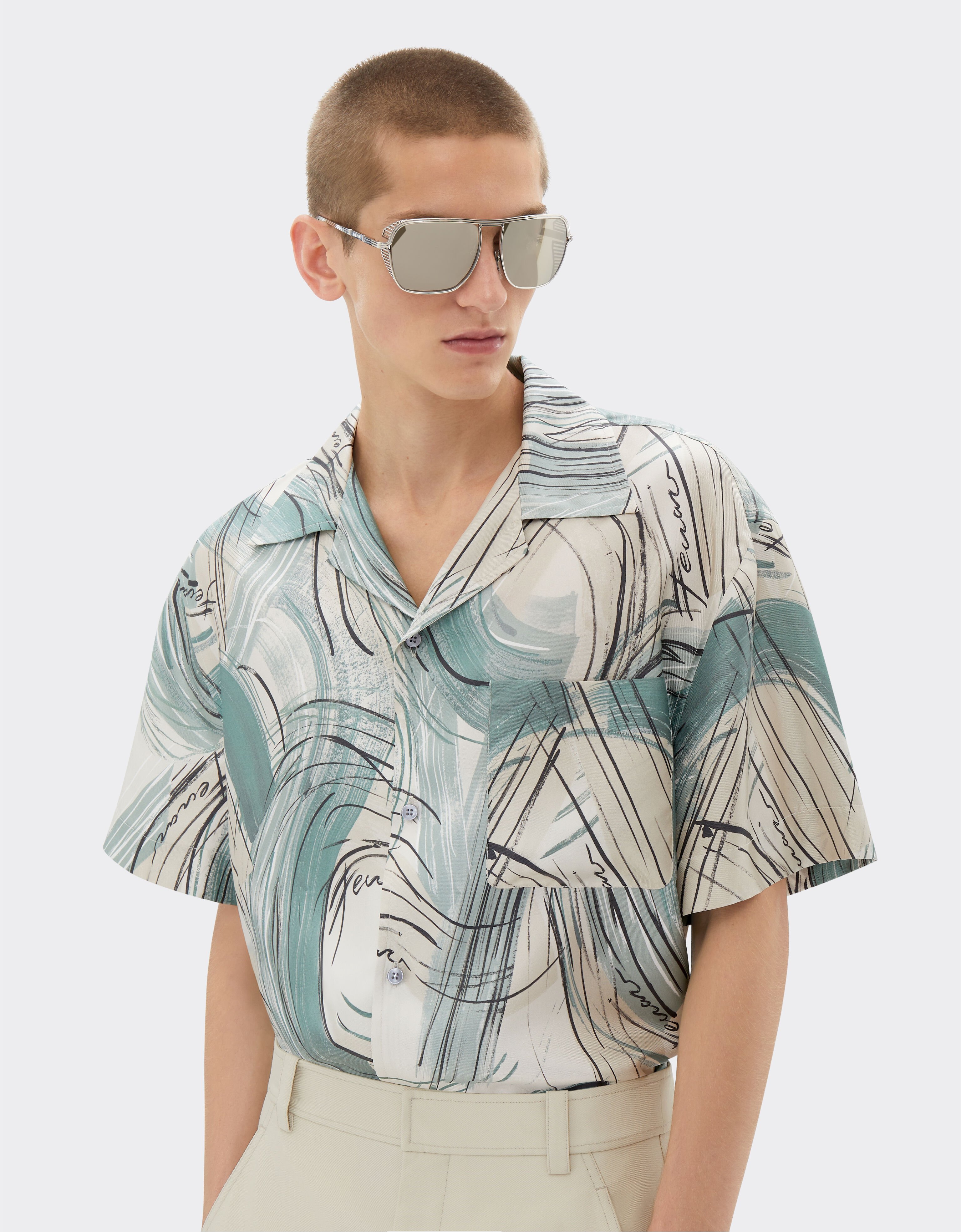 Ferrari Camisa de seda con estampado cepillado Ecru 21905f