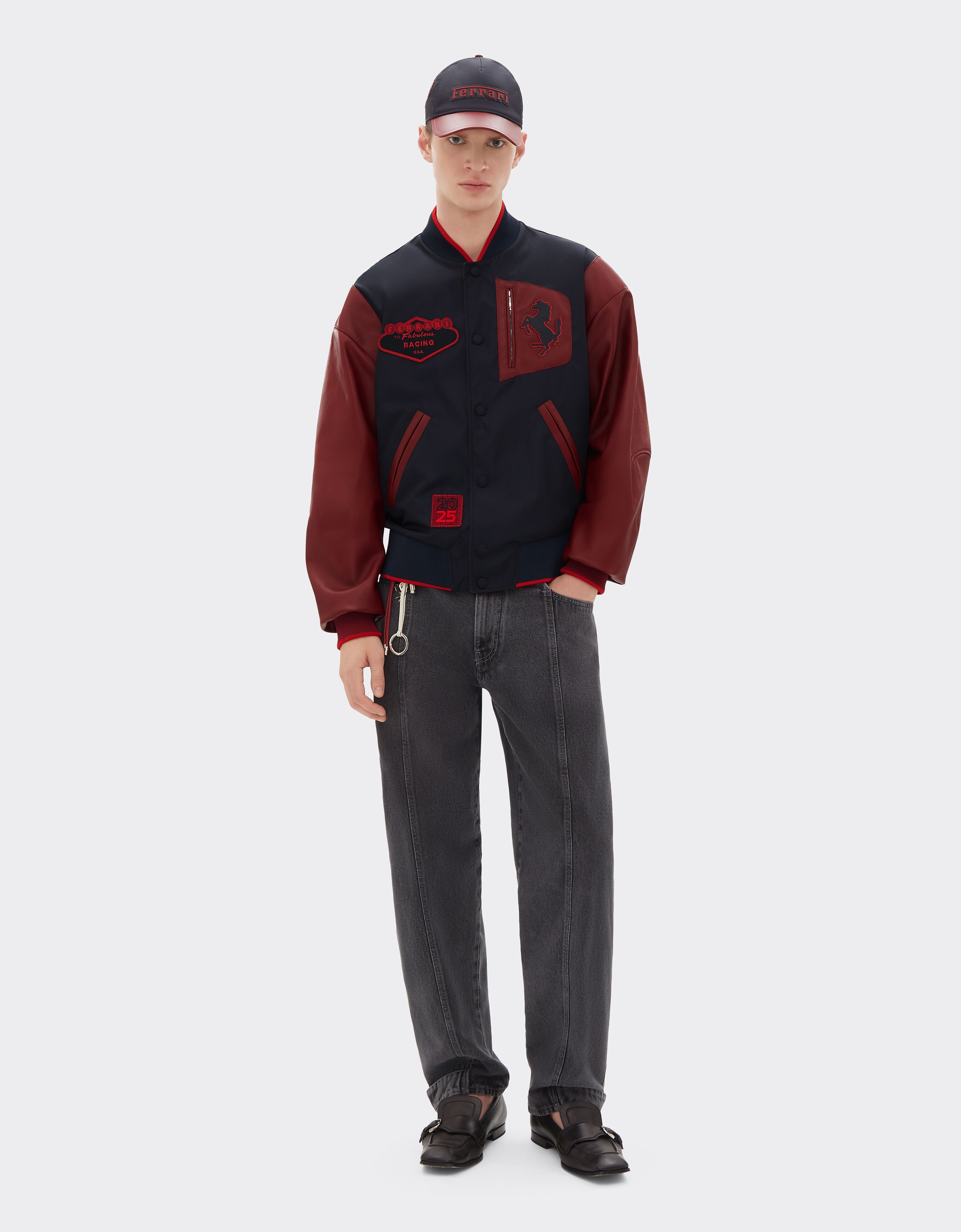 Bomber jacket in Q-Cycle® nylon and leather Ferrari Bomber jacket in Q-Cycle® nylon and leather Navy 50889f