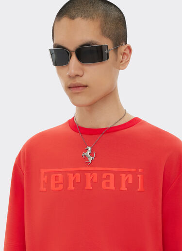 Ferrari T-Shirt aus Baumwolle mit Ferrari-Maxilogo Rosso Dino 48115f