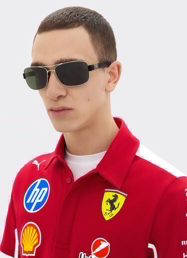 Ferrari Ray-Ban for Scuderia Ferrari RB3763M in silver-tone metal and black plastic with dark green lenses Silver LA01Ff