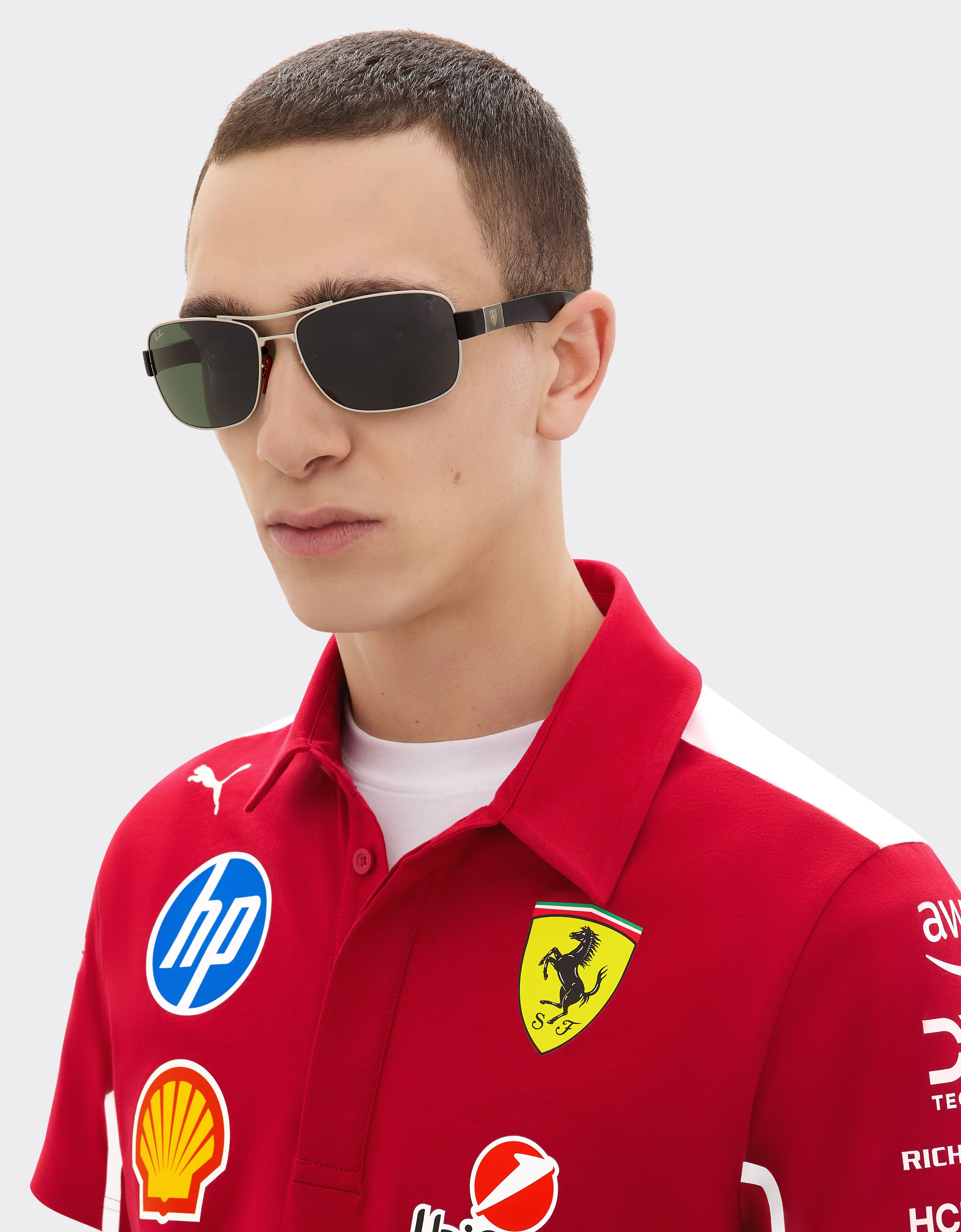 Ferrari Ray-Ban for Scuderia Ferrari RB3763M in silver-tone metal and black plastic with dark green lenses Silver LA01Ff
