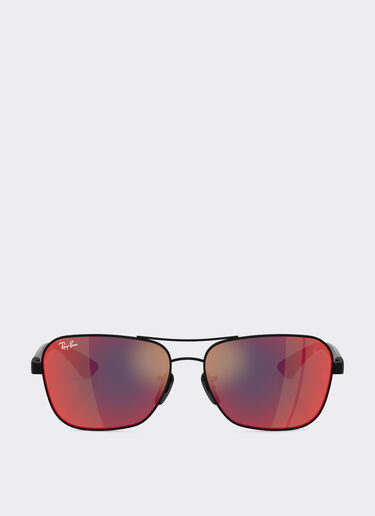 Ferrari Ray-Ban für Scuderia Ferrari RB8336M aus mattschwarzem Metall und dunkler Kohlefaser mit dunkelgrau verspiegelten blau/roten Gläsern Mattschwarz LA02Bf