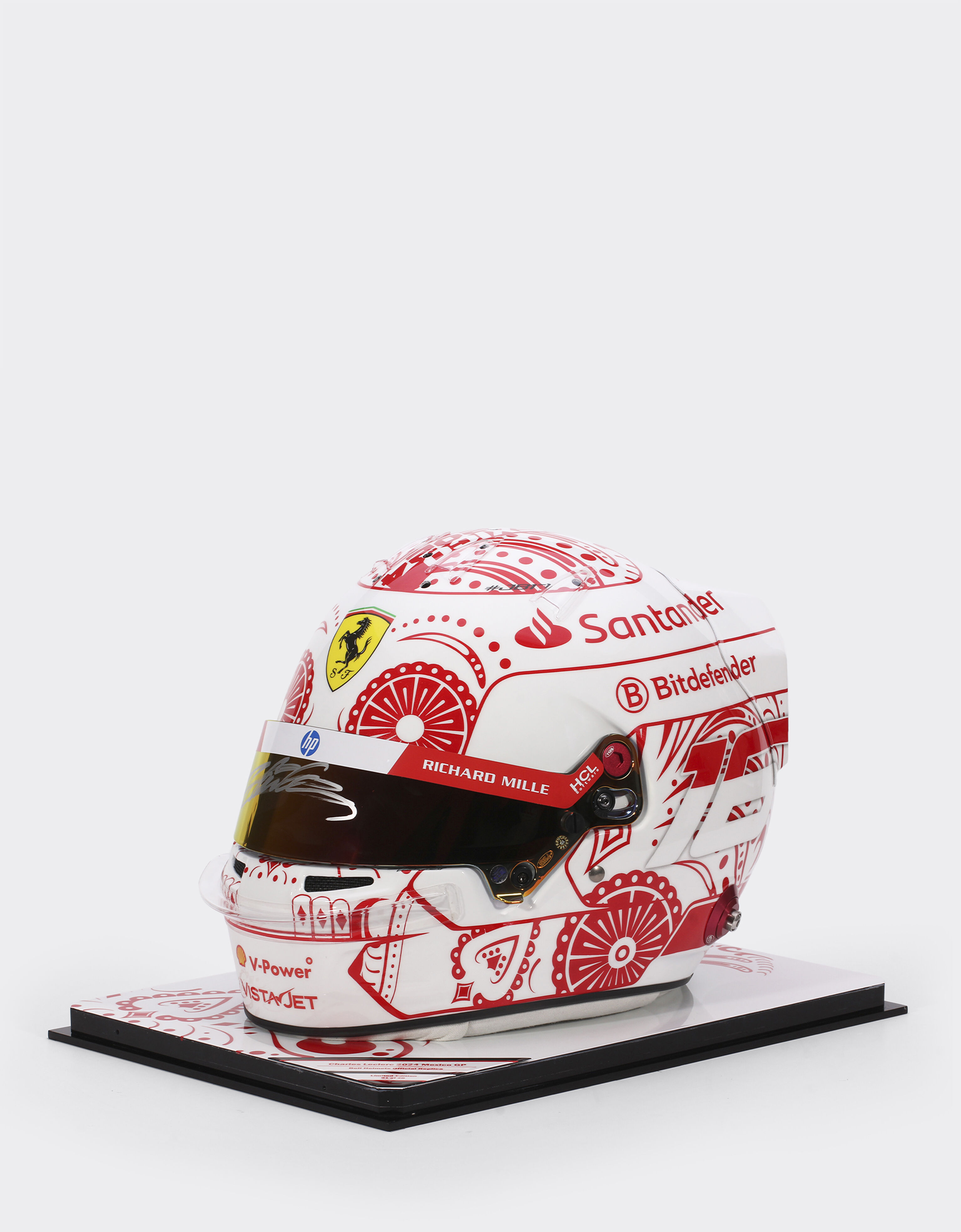 Ferrari Casco con firma auténtica Charles Leclerc México Edición Especial 2024 a escala 1:1 Rojo carrera LA00Hf