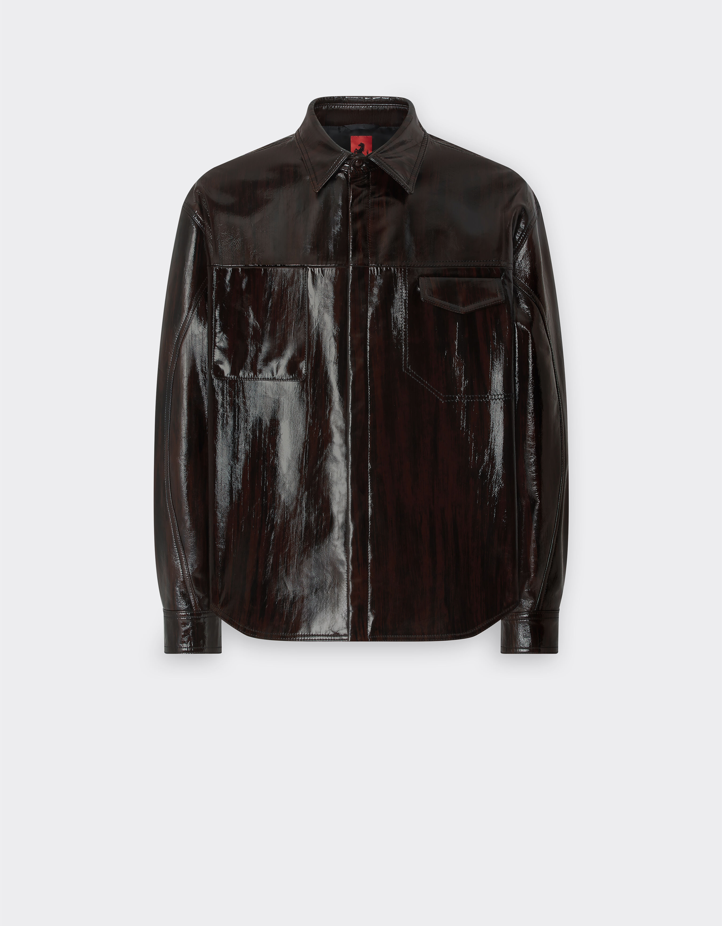 ${brand} Glossy leather overshirt jacket with brushed motif ${colorDescription} ${masterID}